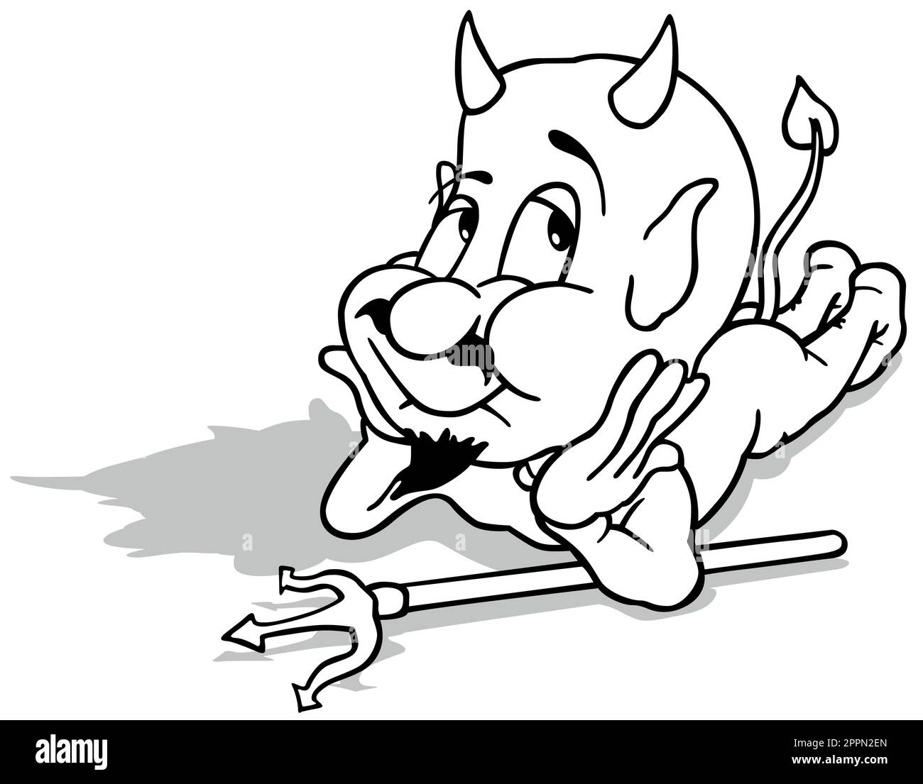 Zeichnung eines verlogenen, nachdenklichen Teufels Stock Vektor