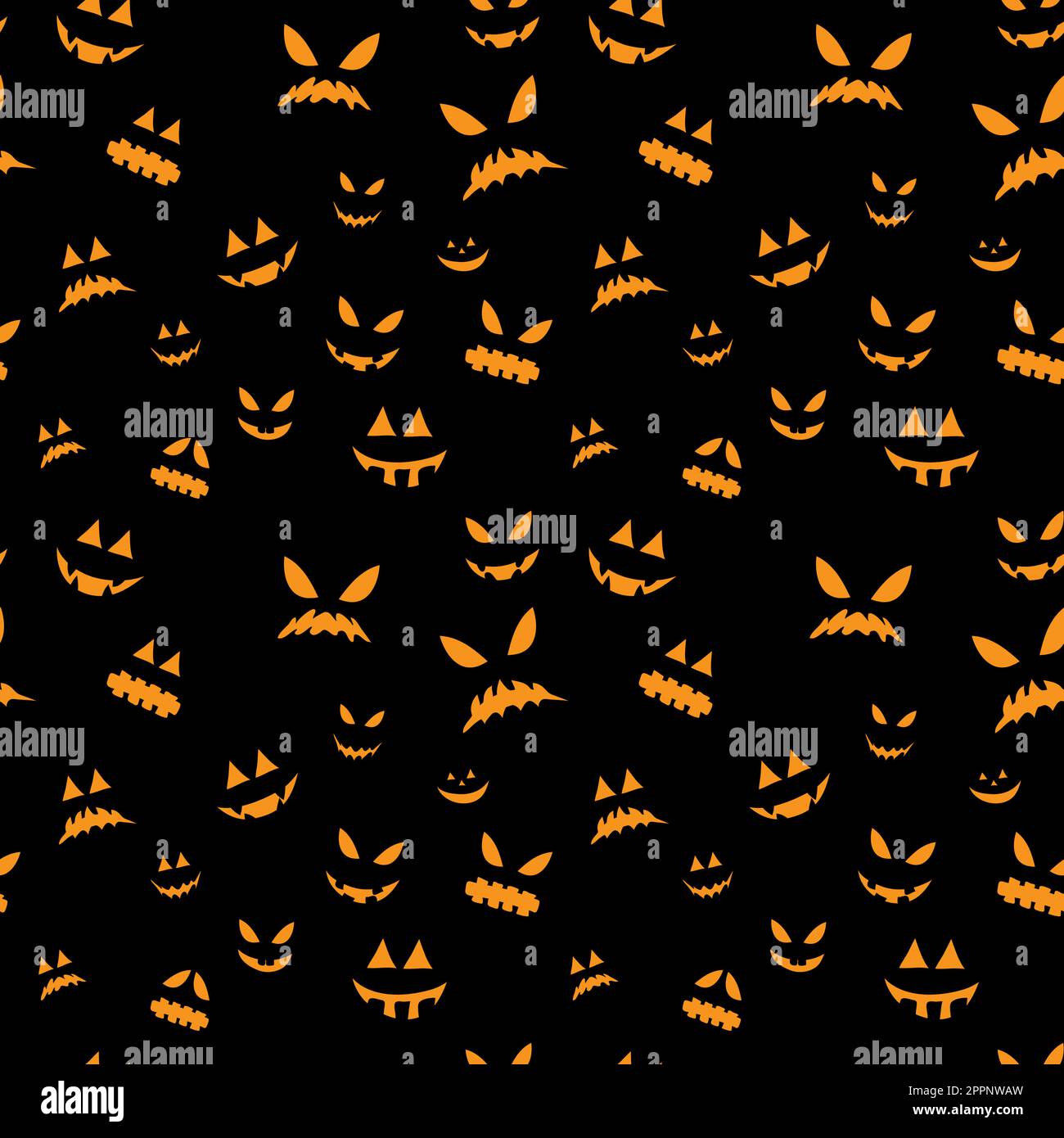 Beängstigendes Gesichtsmuster. halloween-Hintergrund. Nahtloses Muster mit gruseligen Gesichtern auf schwarzem Hintergrund. Stock Vektor
