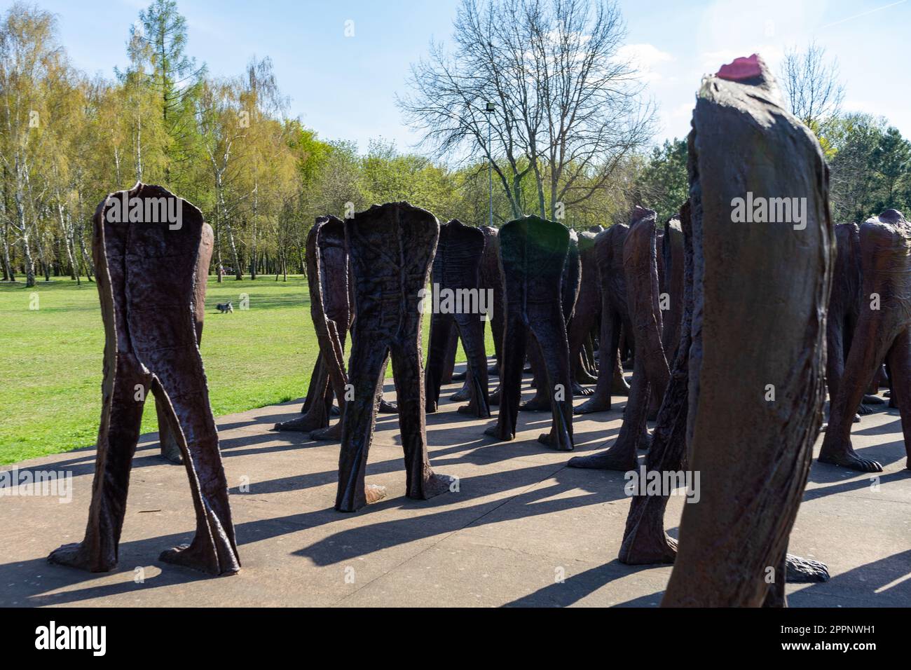 Die unbekannte Kunstinstallation von Magda Abakanowicz in Citadel Park, Poznan, Polen. Skulpturenkomplex Nierozpoznani Stockfoto