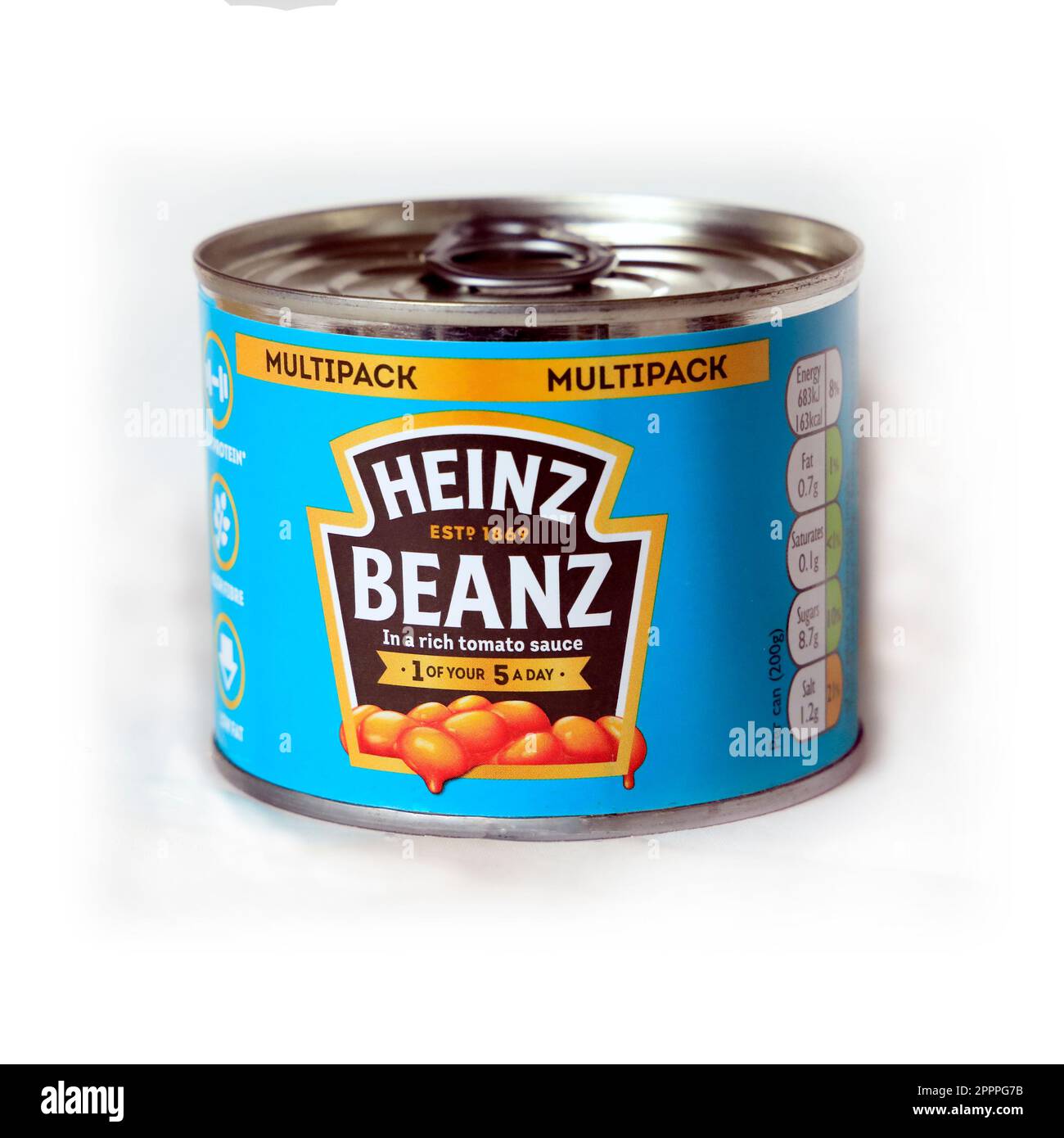 Einrichtung des Studios – Heinz-Baked Beans Dose/Dose vor weißem Hintergrund Stockfoto