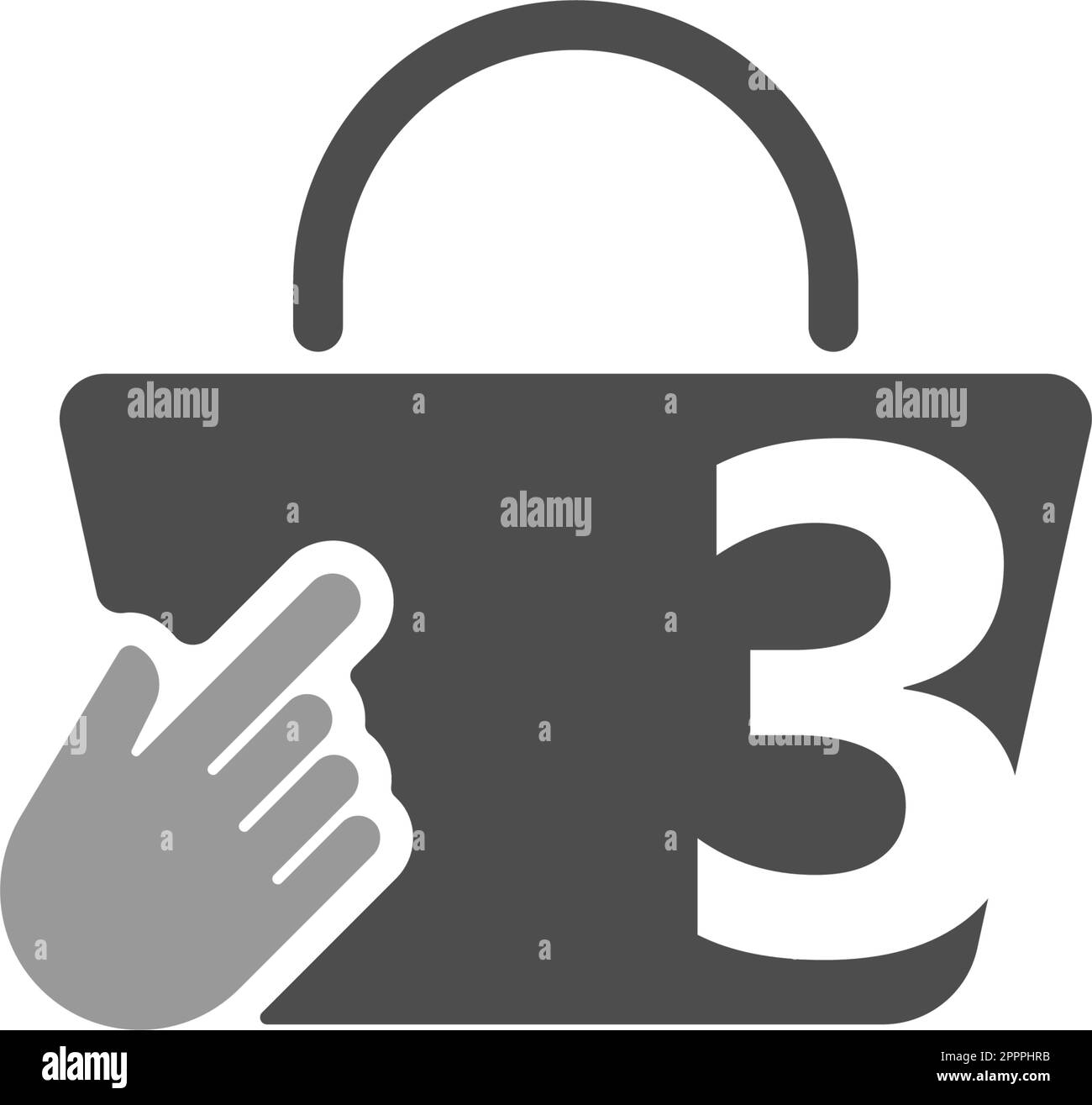 Online-Einkaufstasche, Cursor-Klick-Handsymbol mit Abbildung Nummer 3 Stock Vektor