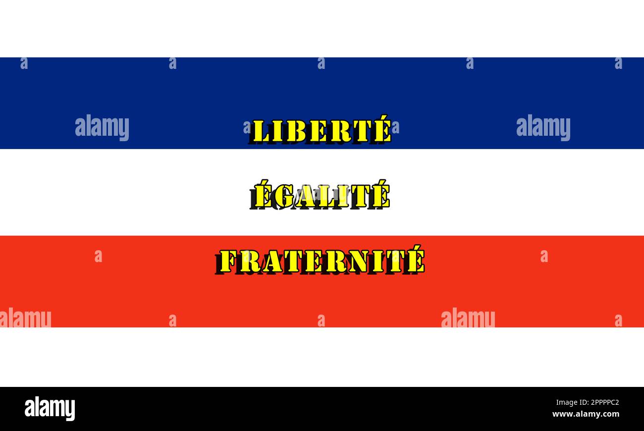 Frankreich, die Farben der Fahne, die Werte der Revolution, die heute noch am Leben sind: Freiheit, Gleichheit und Brüderlichkeit, gegen jede Unterdrückung. Stockfoto