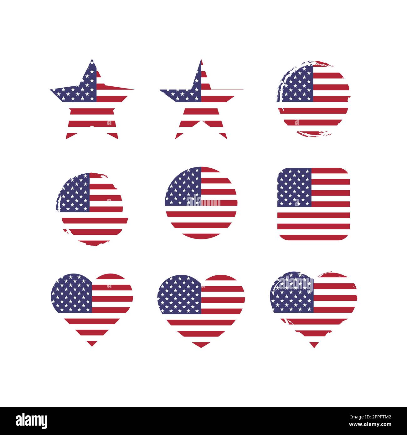 USA-Vektorkreis und Herzflagge gesetzt Stock Vektor