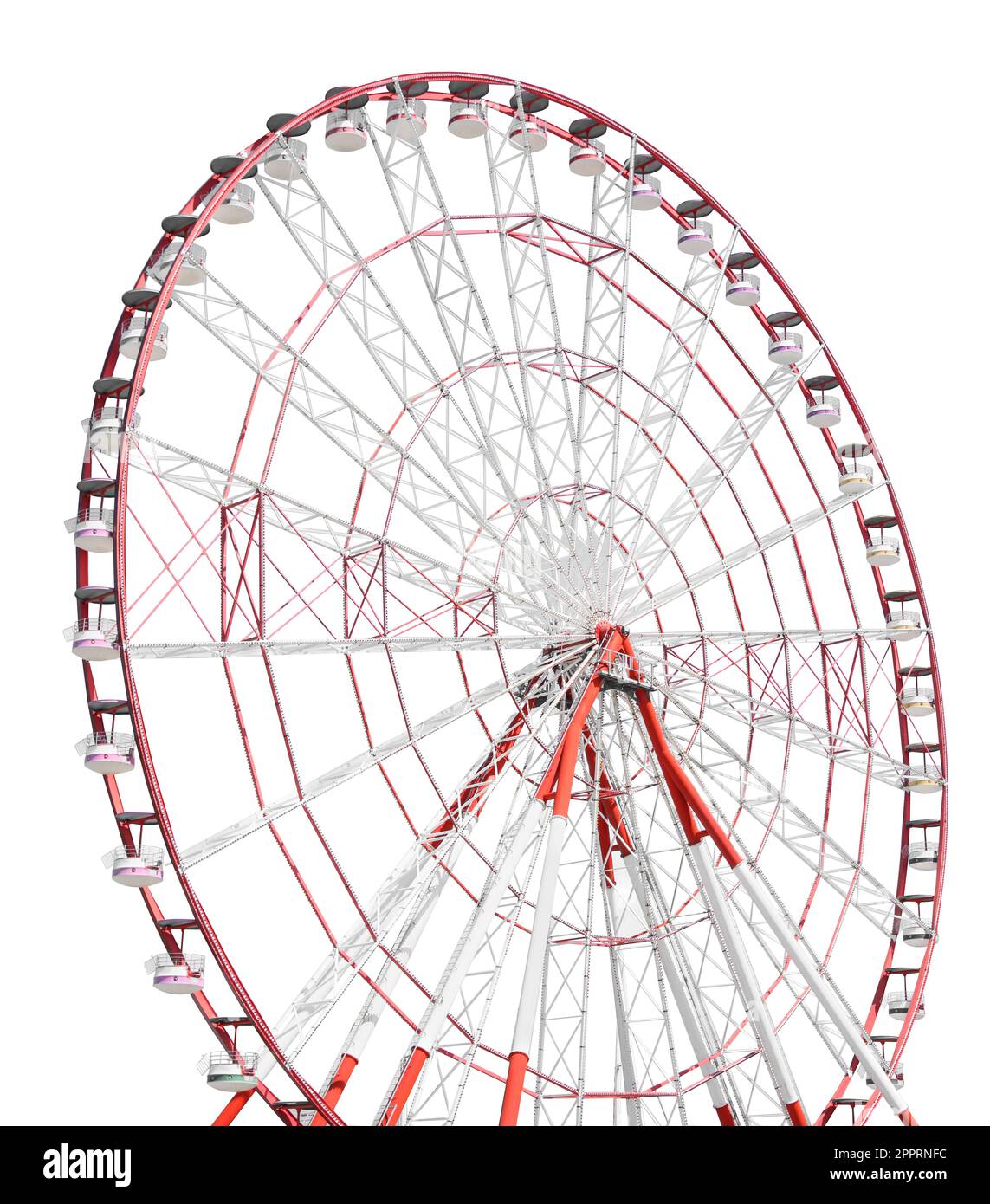 Wunderschönes großes Riesenrad isoliert auf Weiß Stockfoto
