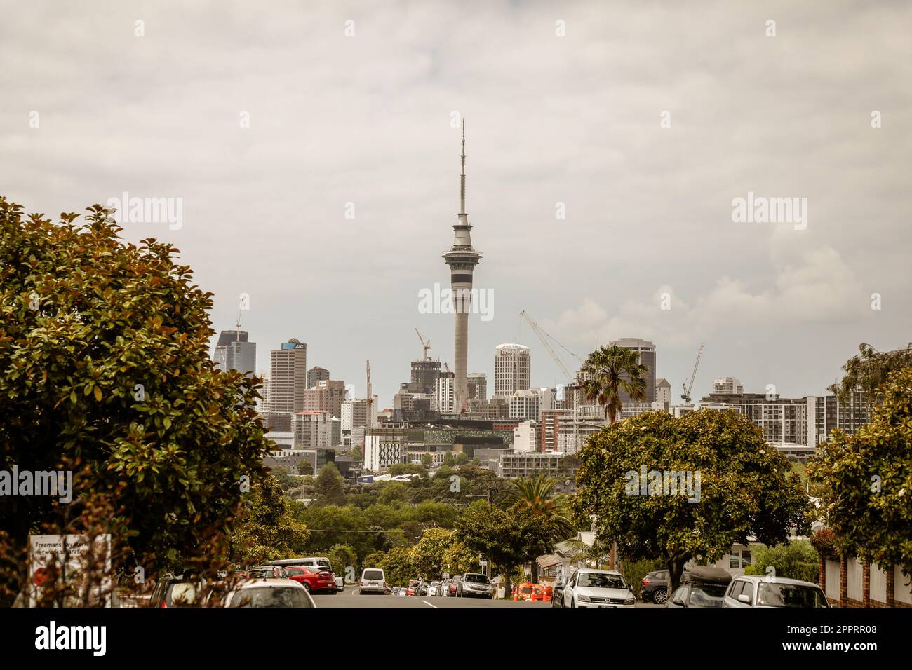 Ein Blick auf die Skyline des geschäftigen Aucklands, Neuseelands größte Stadt Stockfoto