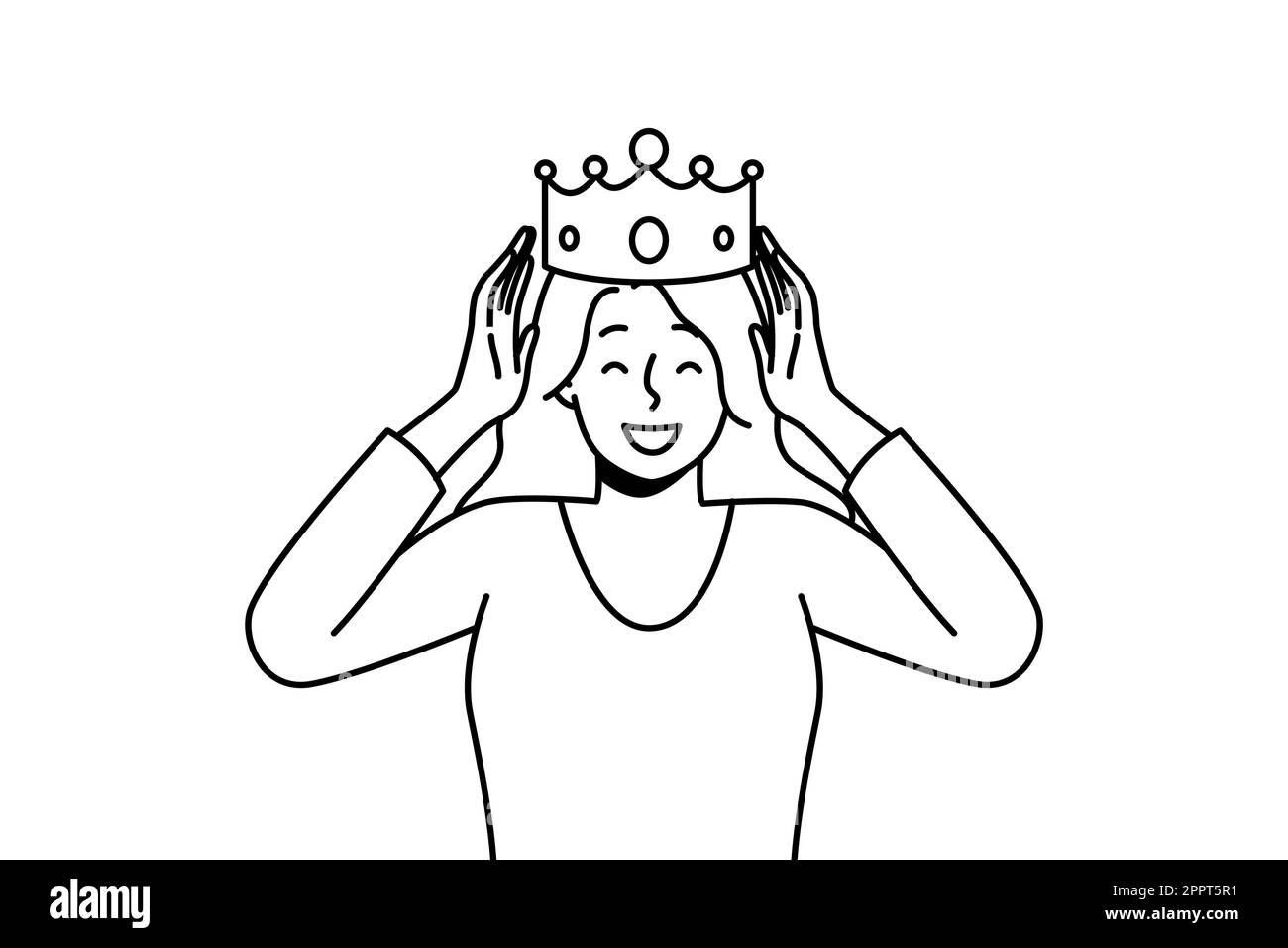 Lächelnde selbstbewusste Frau mit Krone auf dem Kopf Stock Vektor