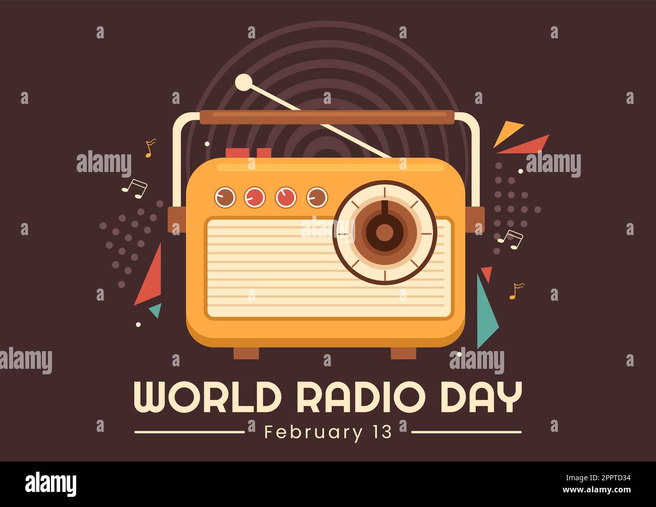 World Radio Day am 13. Februar von Idea for Landing Page Template, Banner und Poster in einer handgezeichneten Illustration mit flachem Cartoon-Hintergrund Stock Vektor