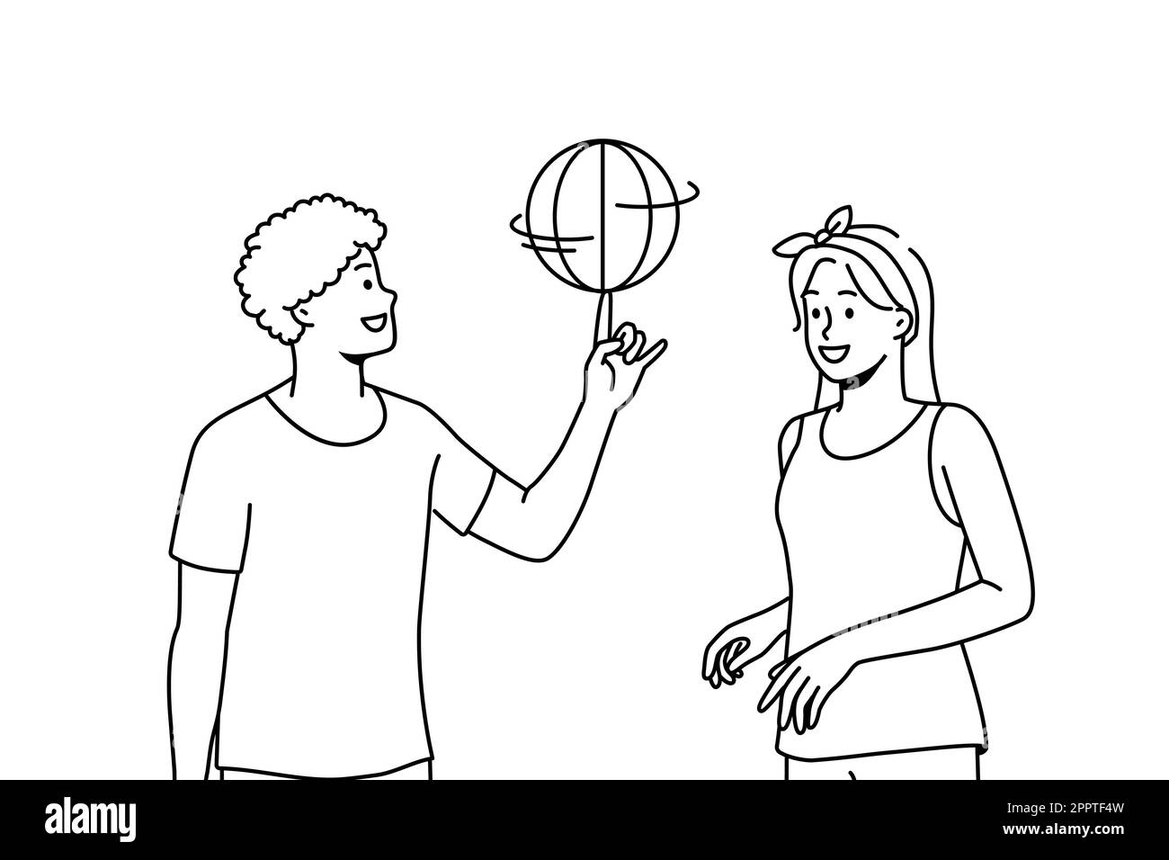 Glückliches multiethnisches Paar spielt Basketball Stock Vektor