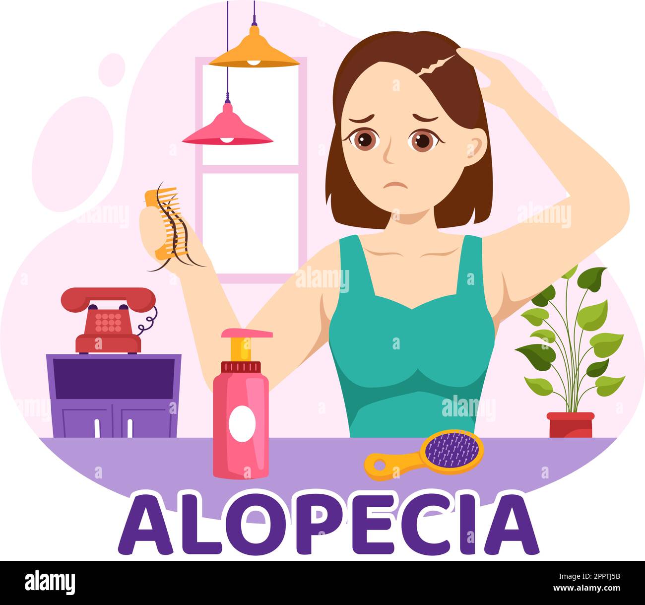 Alopezie Illustration mit Haarausfall Autoimmunerkrankung und Glatze im Gesundheitswesen flache Cartoon handgezogene Banner oder Landing-Page-Vorlagen Stock Vektor