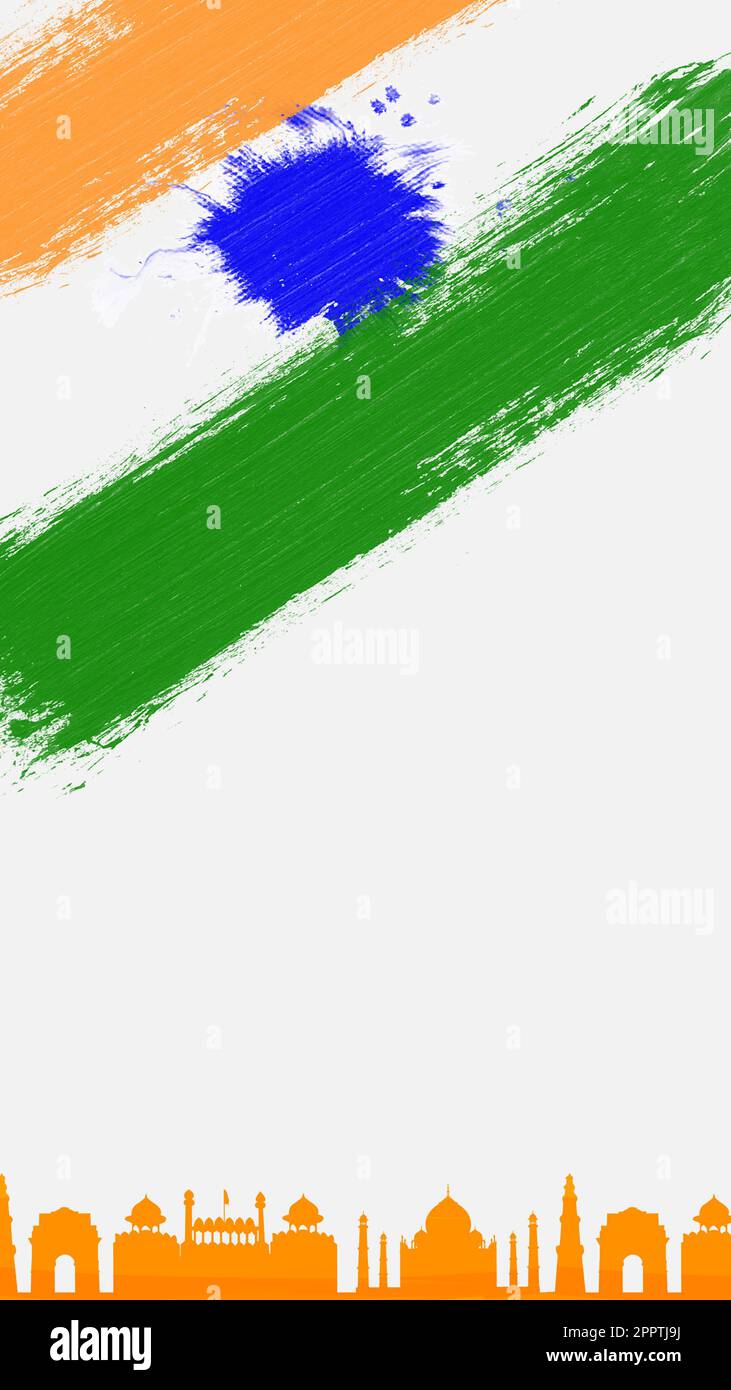 Indischer Unabhängigkeitstag mit den Farben der Flagge mit einem Pinselstrich Stockfoto
