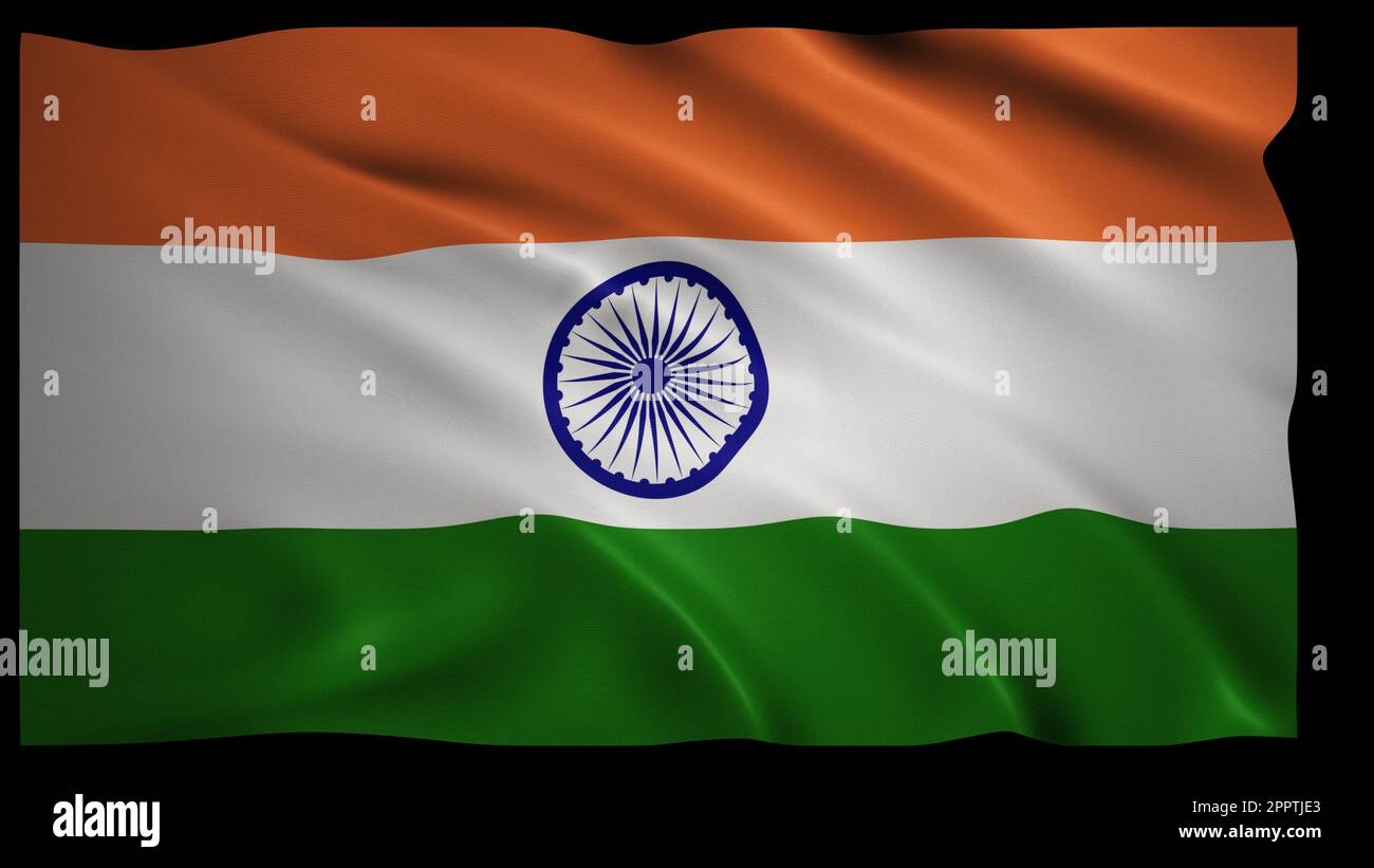 Die indische Nationalflagge winkt mit Alpha Matte. Für nationale oder landesweite Anlässe oder nationale Veranstaltungen. Stockfoto