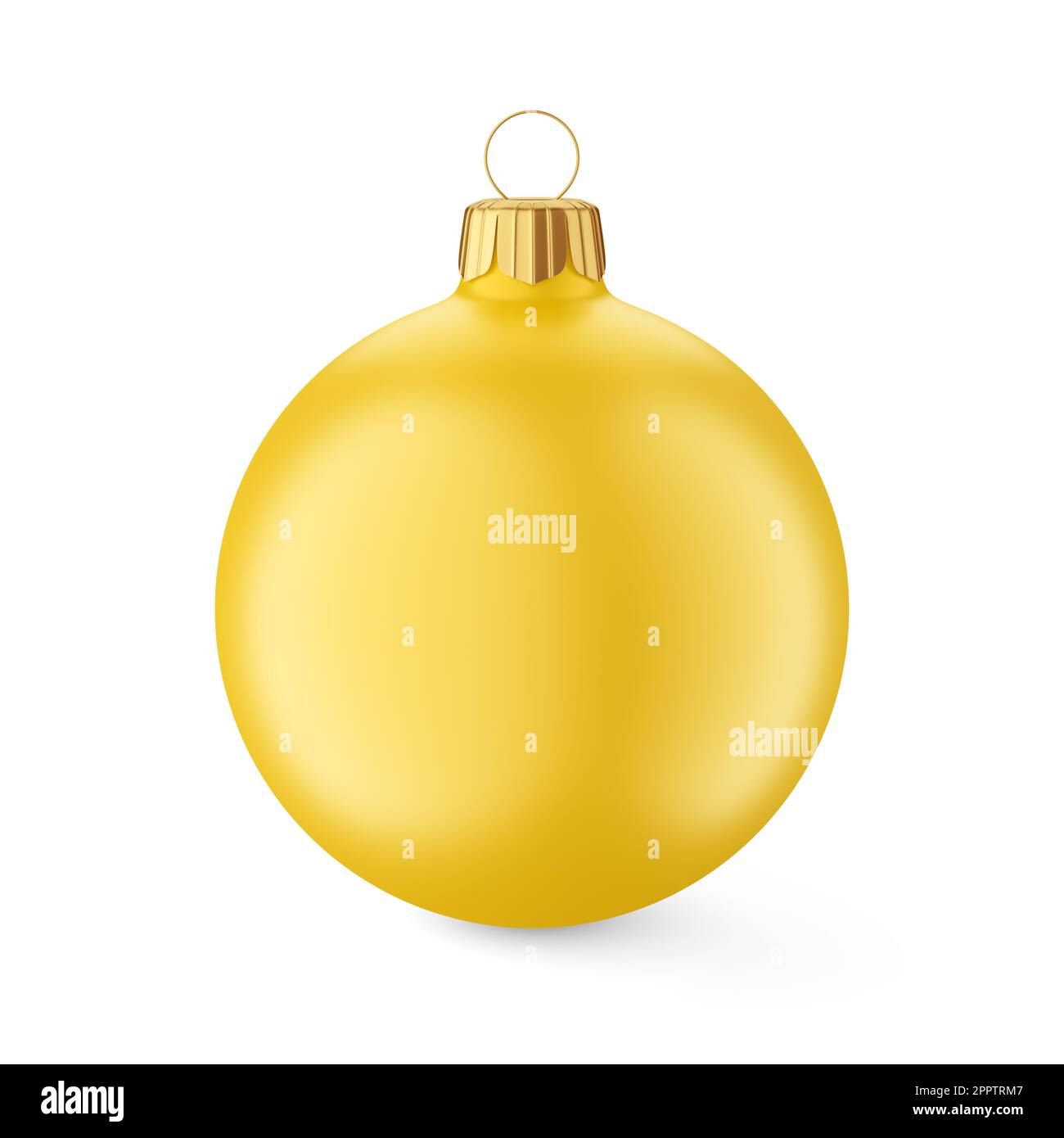 Gelbe weihnachtskugel isoliert auf weißem Hintergrund. 3D-Rendering-Abbildung. Stockfoto