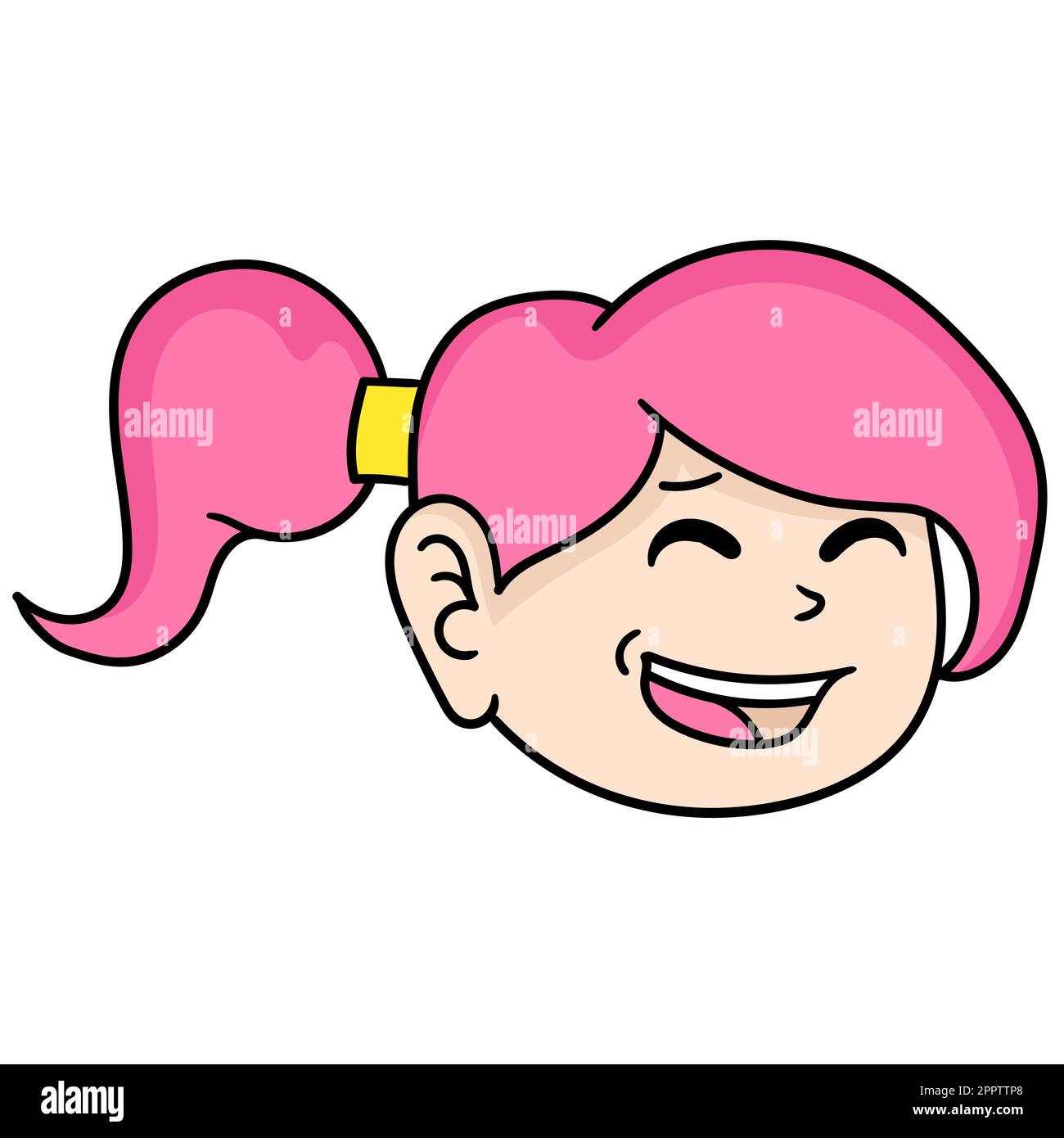 emoticon-Kopf einer schönen Frau mit einem Lachen laut, kritzelnden Symbolbild Stock Vektor