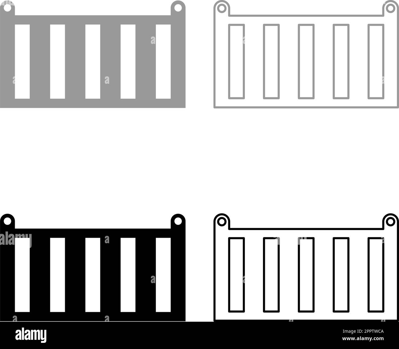 Frachtcontainer Versand Sendung Lagerung Transport Güter Güter Frachtbox Set Symbol grau schwarz Vektorbild Vollfüllung Konturlinie dünn flach Stock Vektor