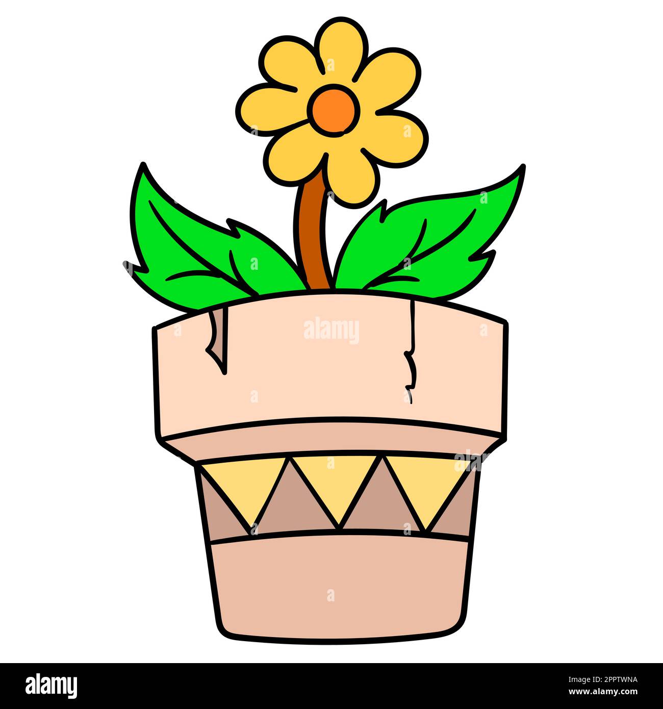 Sonnenblumen blühen im Frühling in Gartentöpfen. doodle Icon-Zeichnung Stock Vektor