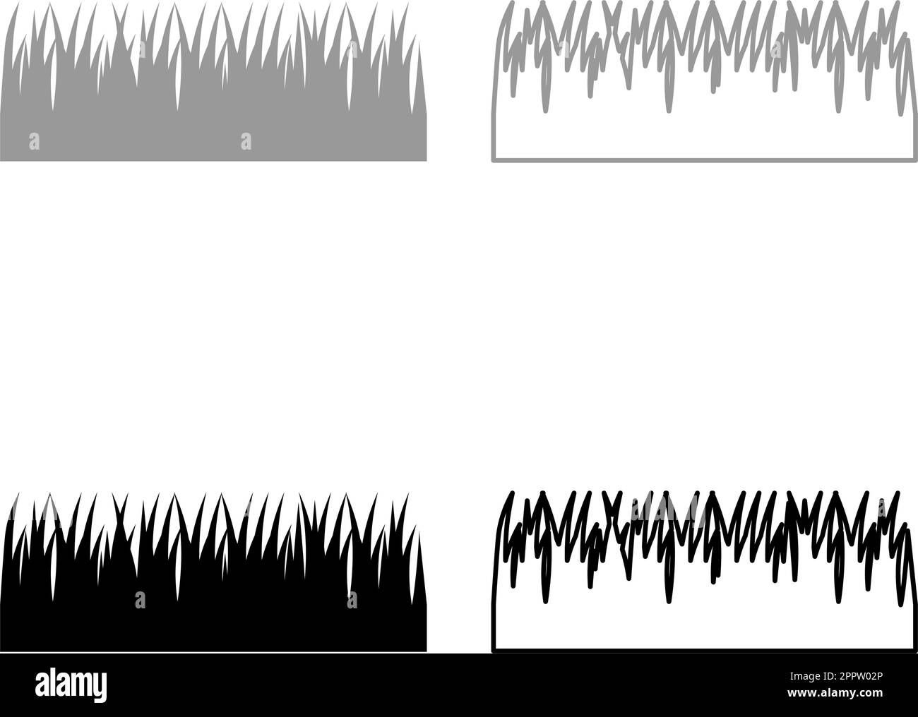 Grasrand Leaves Sets Symbol Grau Schwarz Vektordarstellung Bild durchgehende Kontur Kontur Linie dünn flach Stock Vektor