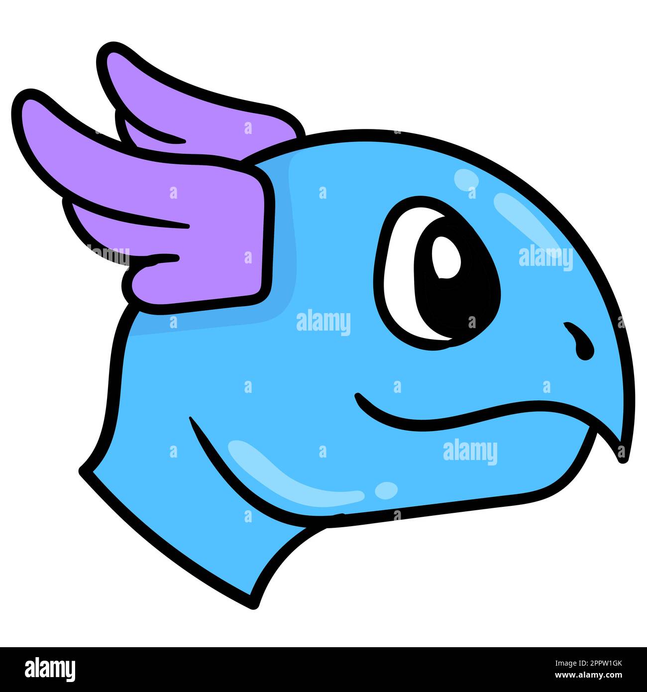 Ein Schildkrötenkopf mit blauen Ohrflügeln. Umkarton Emoticon. doodle Icon-Zeichnung Stock Vektor