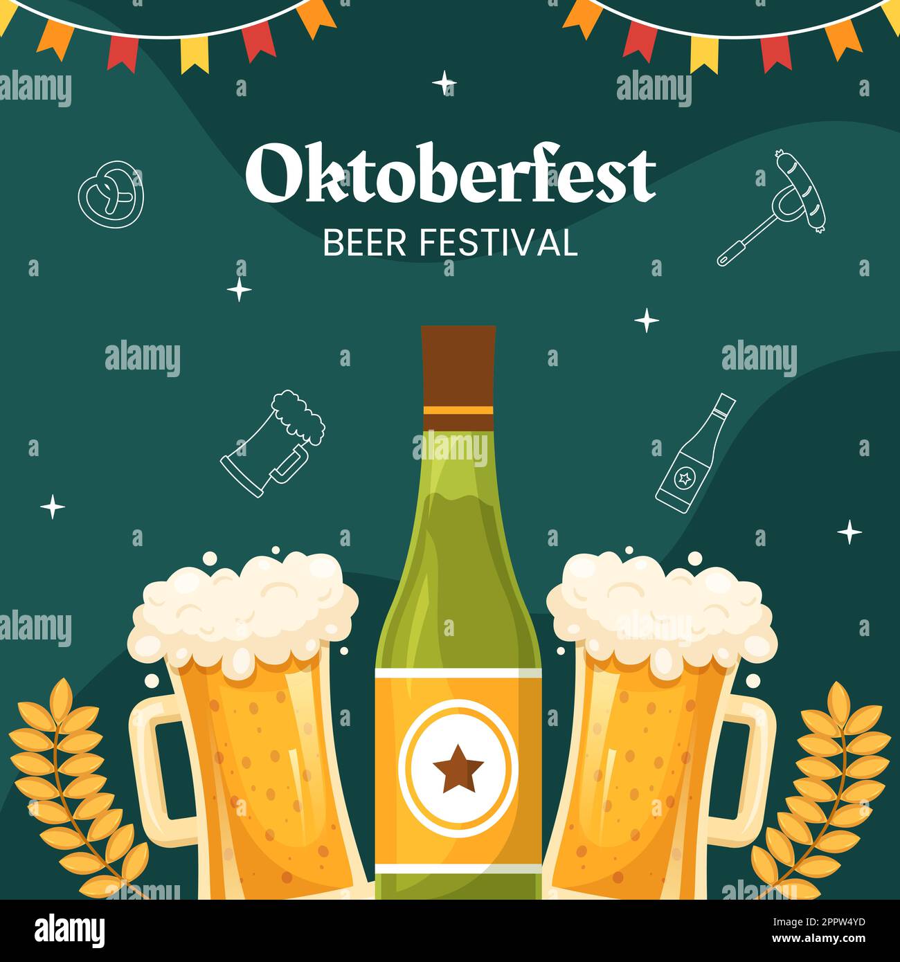 Oktoberfest Beer Festival Hintergrund Vorlage Cartoon Vektor Illustration Stock Vektor