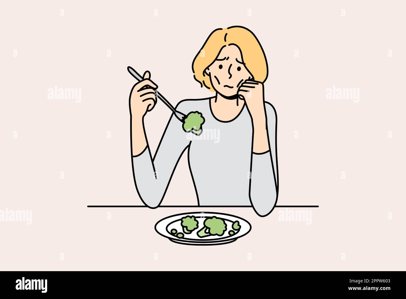 Magersüchtige Frauen kämpfen mit Essen Stock Vektor