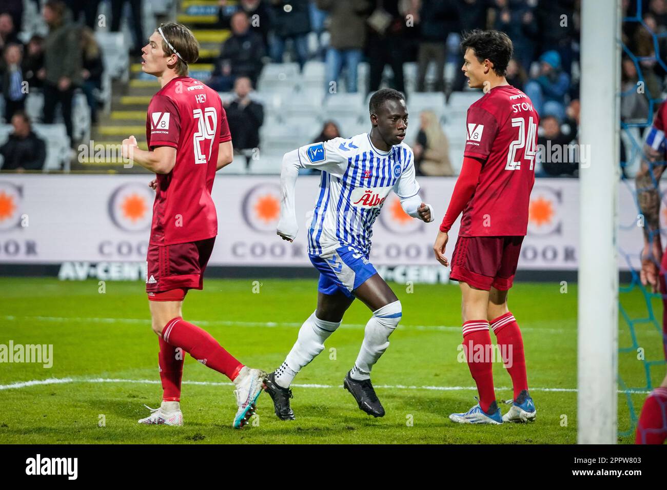 Odense, Dänemark. 24. April 2023. Yankuba Minteh (30) von GEBH während des Superliga-Spiels zwischen Odense Boldklub und Lyngby Boldklub im Nature Energy Park in Odense im Jahr 3F. (Foto: Gonzales Photo/Alamy Live News Stockfoto