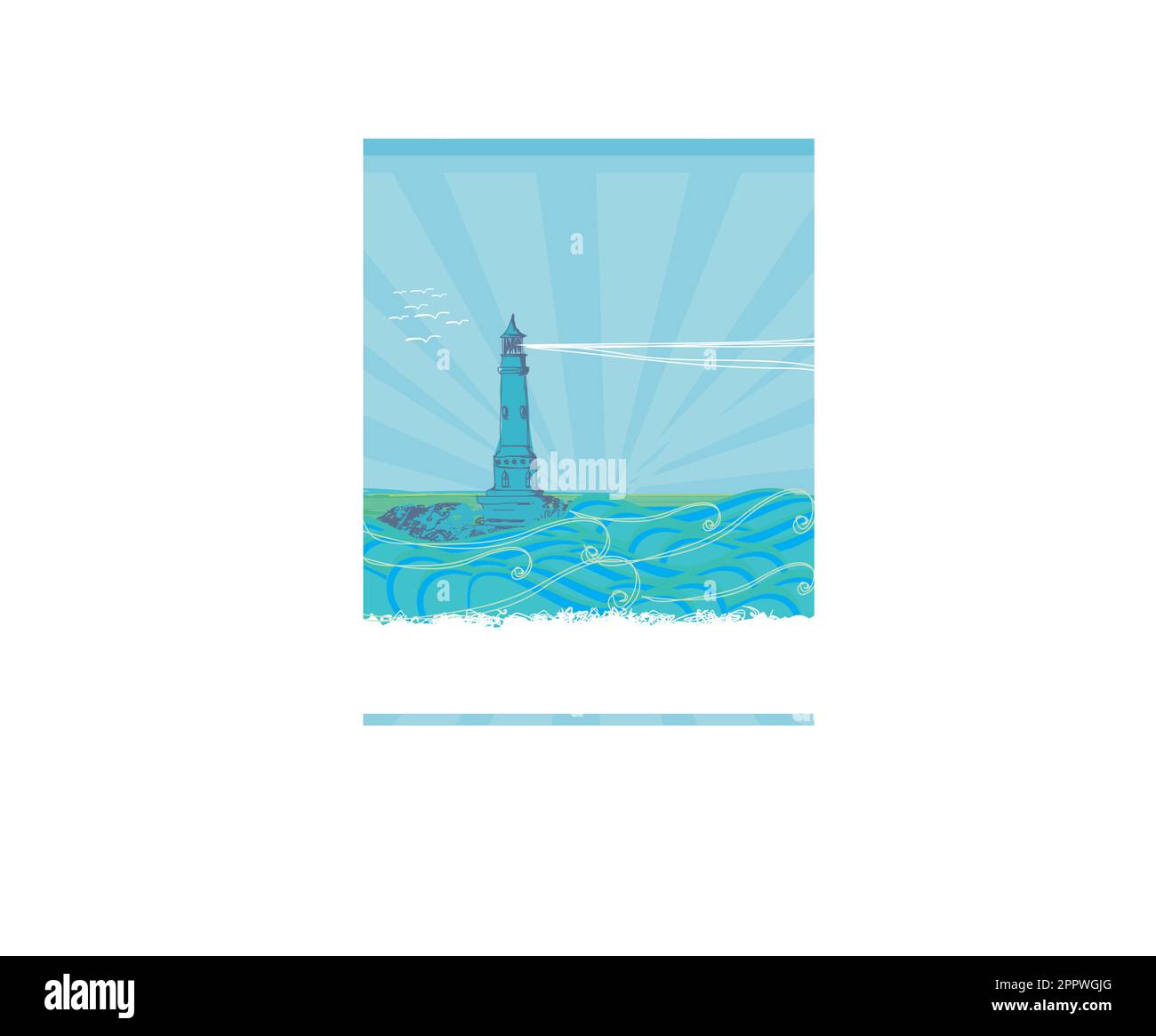 Leuchtturm gesehen von einem winzigen Strand - blau Poster Stock Vektor