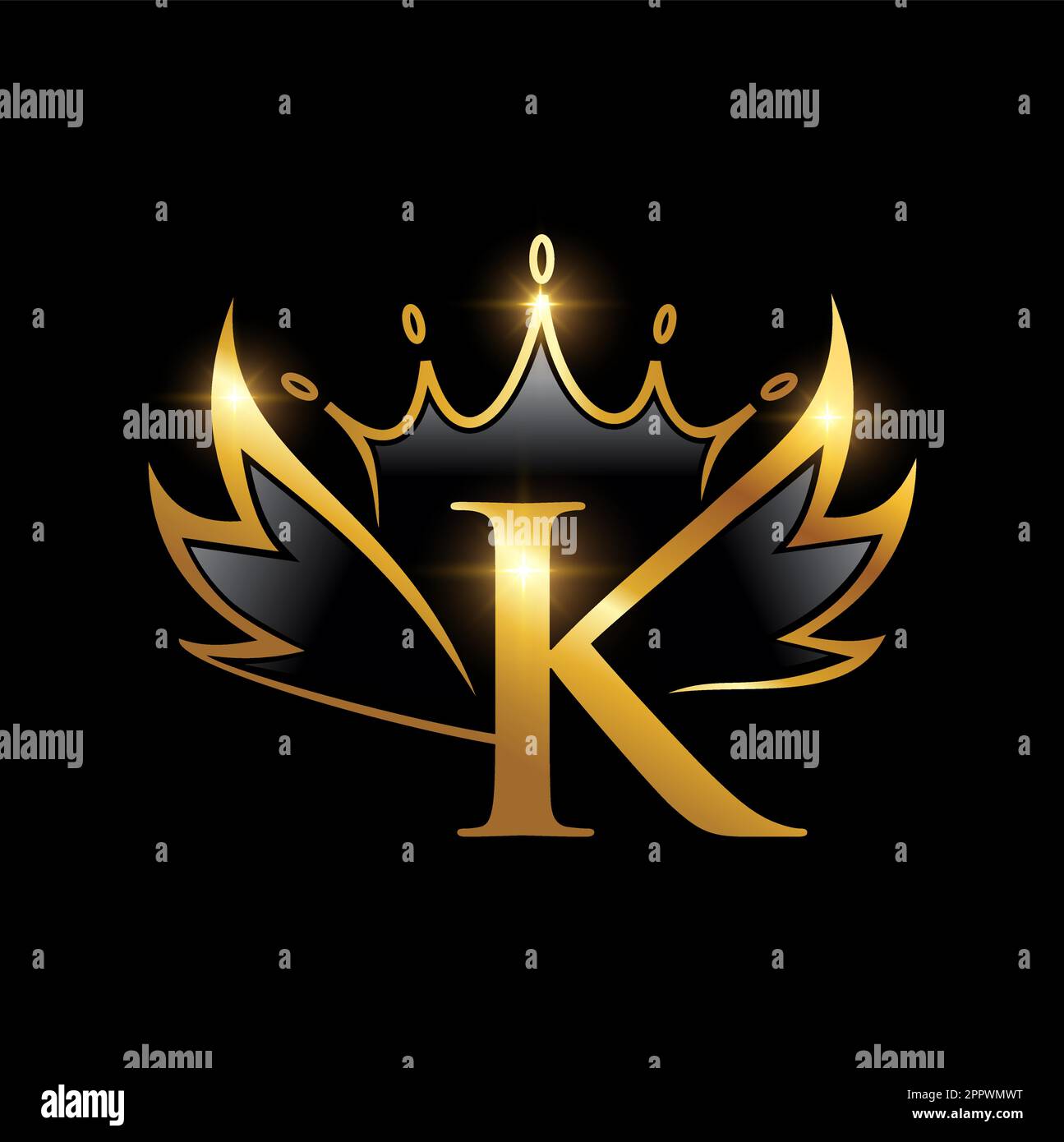 Golden Wings und Crown Monogramm Logo Anfangsbuchstabe K Stock Vektor