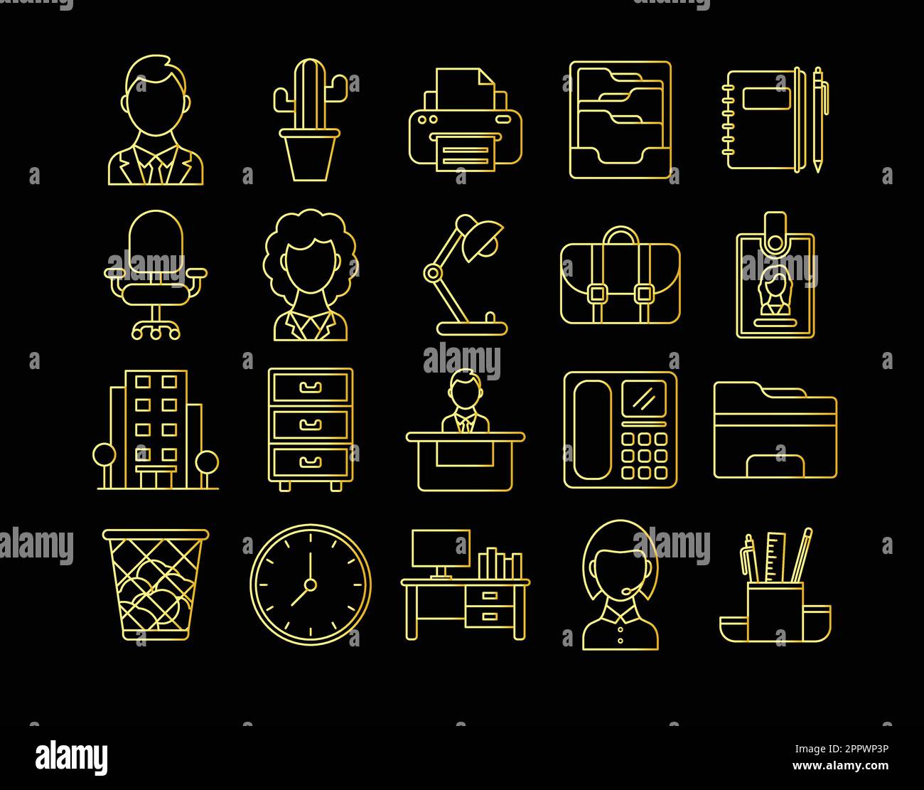 Satz goldener Bürosymbole Stock Vektor