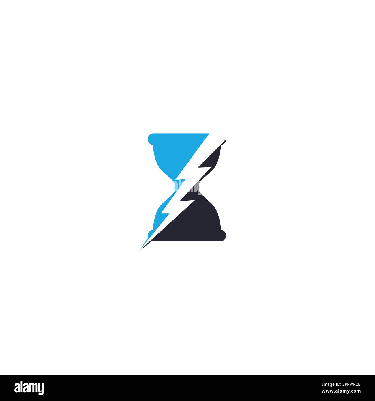 Sanduhr- und Blitz-Logo. Sandglas mit Blitz-Symbol-Vektordesign. Stock Vektor