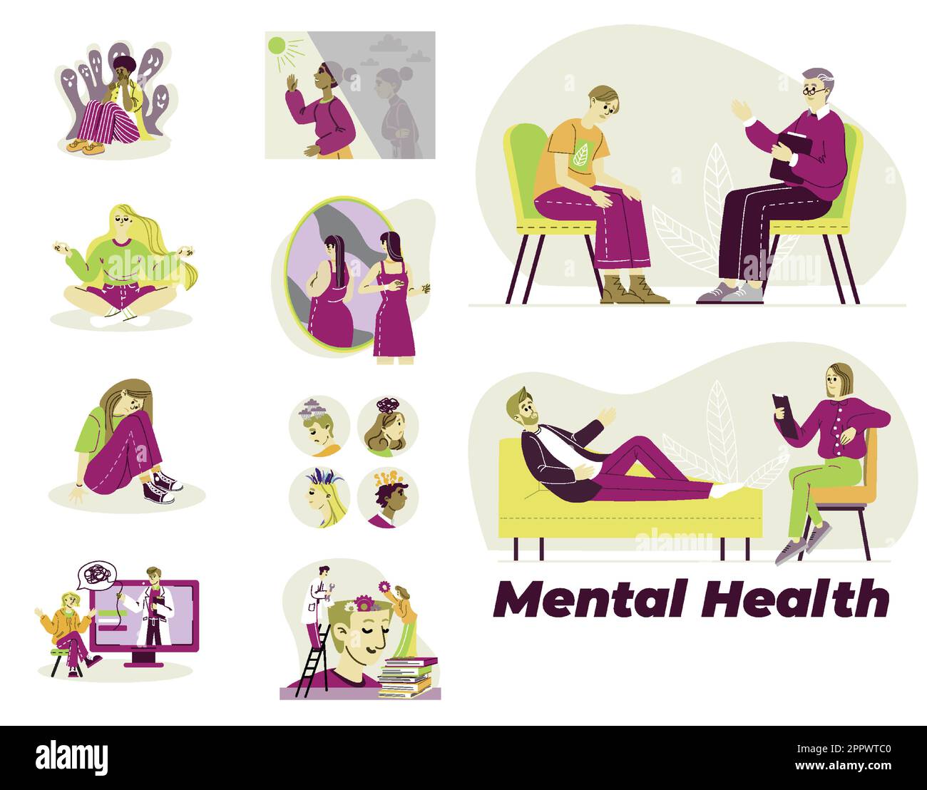 Set von Menschen psychische Gesundheit Illustration Stock Vektor