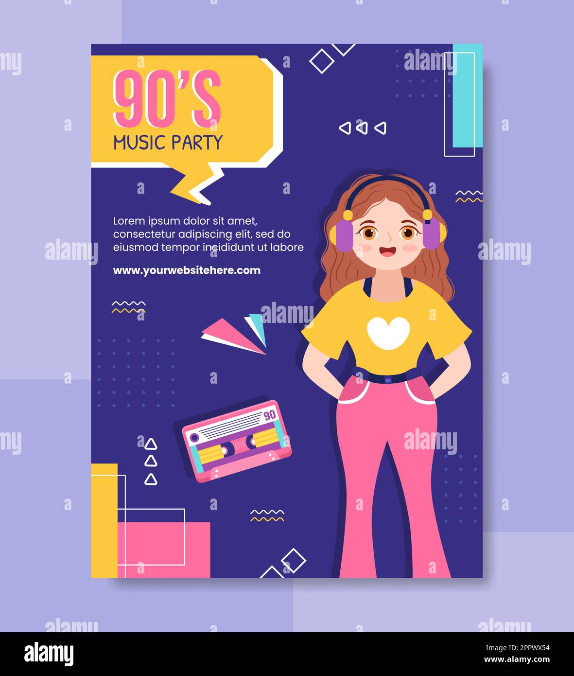 90s Retro Party Poster Vorlage flache Cartoon Hintergrund Vektor Illustration Stock Vektor
