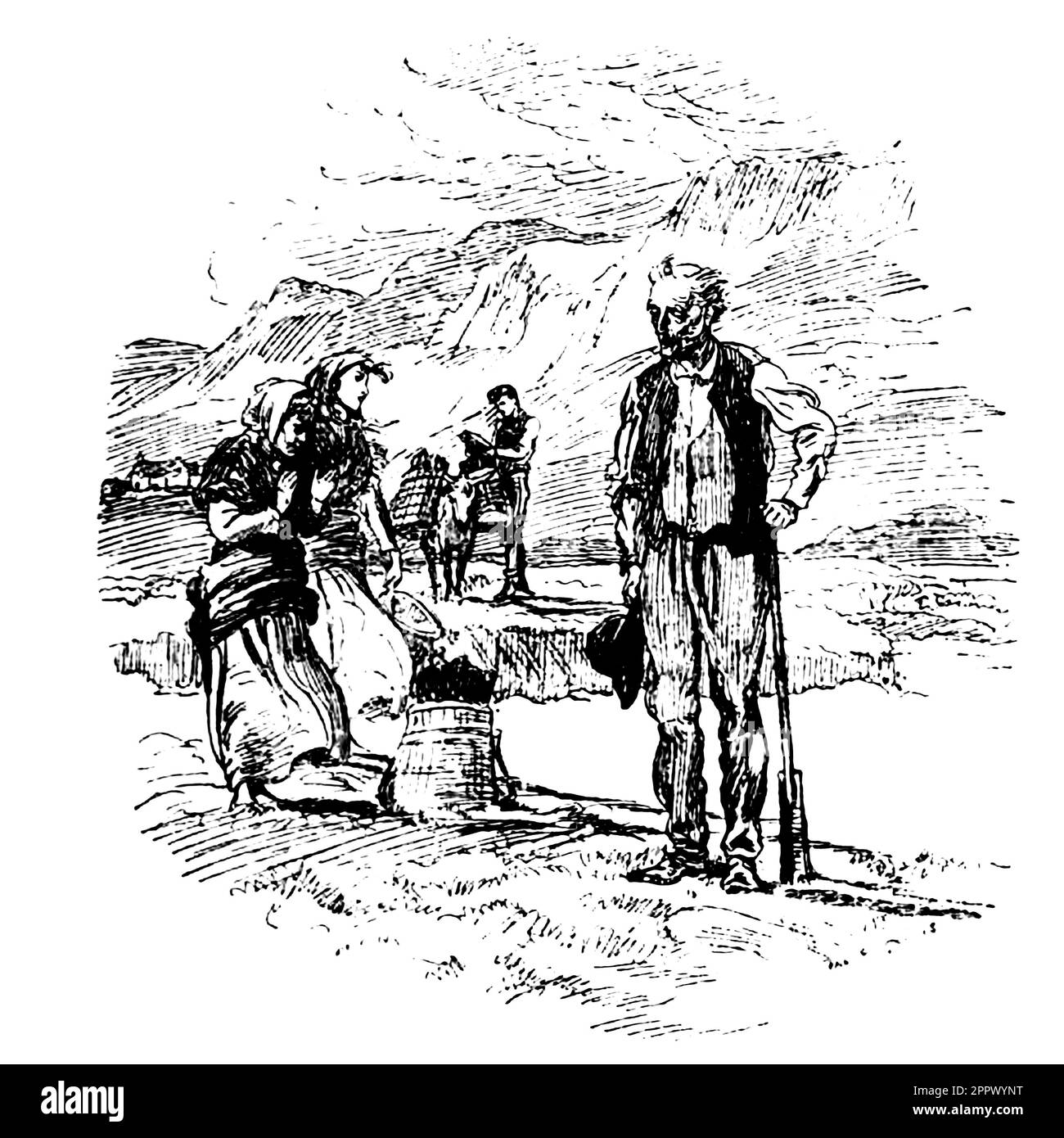 Farmers Farmers the Land County Mayo from the book ' from Sketch-book and Diary ' von Butler, Elizabeth, Lady, 1846-1933 Publication date 1909 London : Burns & Oates Elizabeth Southerden Thompson (3. November 1846 bis 2. Oktober 1933), später bekannt als Lady Butler, war eine britische Malerin, die sich auf Szenen britischer Militärkampagnen und Schlachten spezialisiert hat, einschließlich des Krim- und des Napoleonischen Krieges Stockfoto