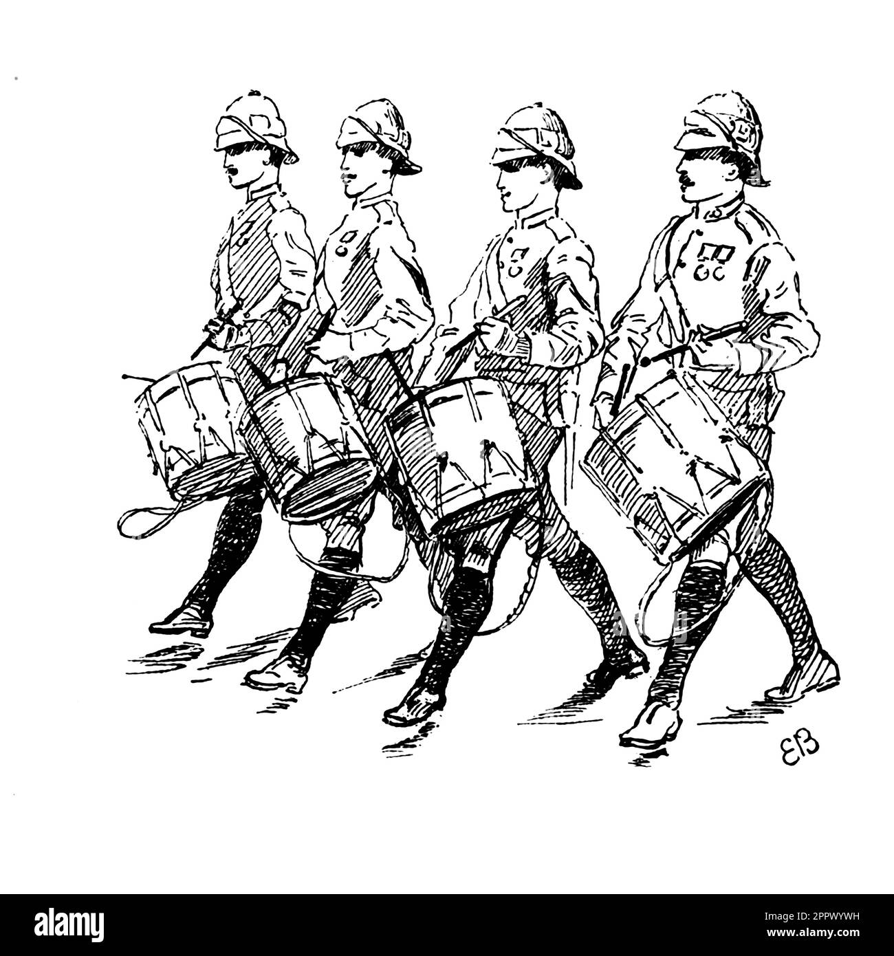 Britische Soldaten auf Parade aus dem Buch " from Sketch-book and Diary " von Butler, Elizabeth, Lady, 1846-1933 Publikation Datum 1909 London : Burns & Oates Elizabeth Southerden Thompson (3. November 1846 bis 2. Oktober 1933), später bekannt als Lady Butler, war eine britische Malerin, die sich auf Szenen britischer Militärkampagnen und Schlachten spezialisiert hat, einschließlich des Krim- und des Napoleonischen Krieges Stockfoto