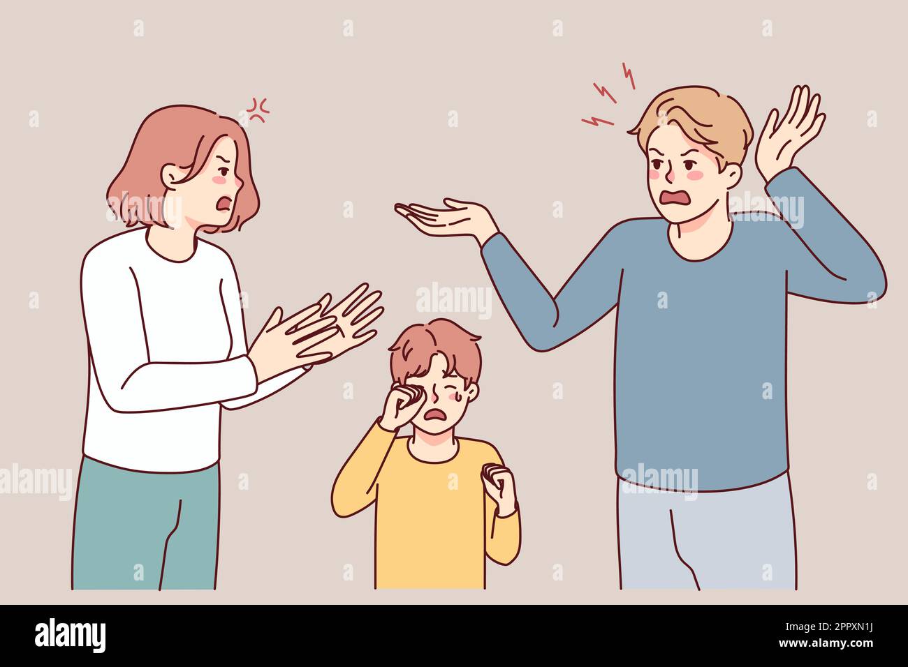 Ein kleiner Junge weint, Eltern streiten Stock Vektor