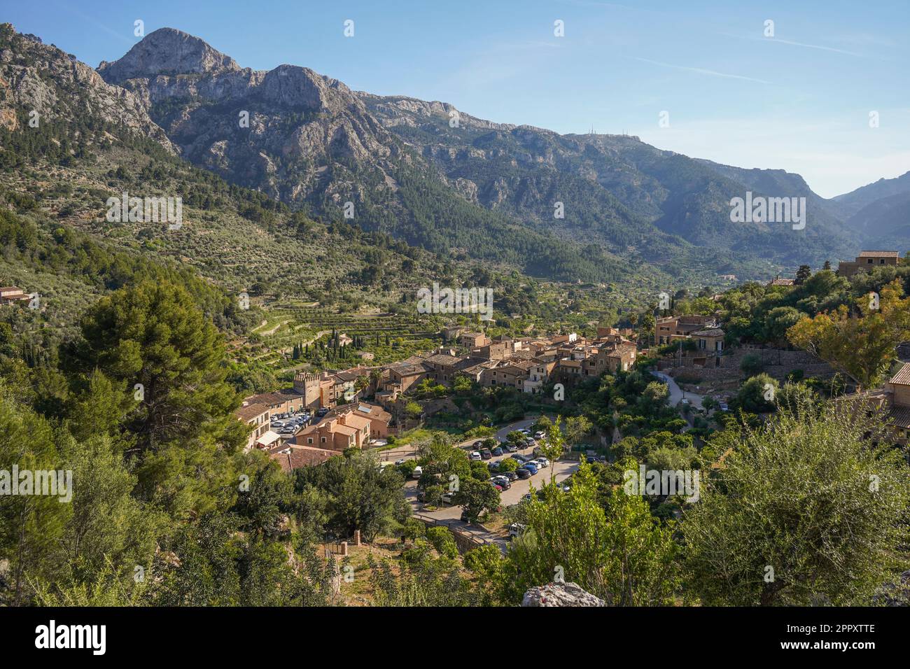 Fornalutx Mallorca, in den Tramuntana-Bergen von Mallorca, Mallorca, Balearen, Spanien. Stockfoto