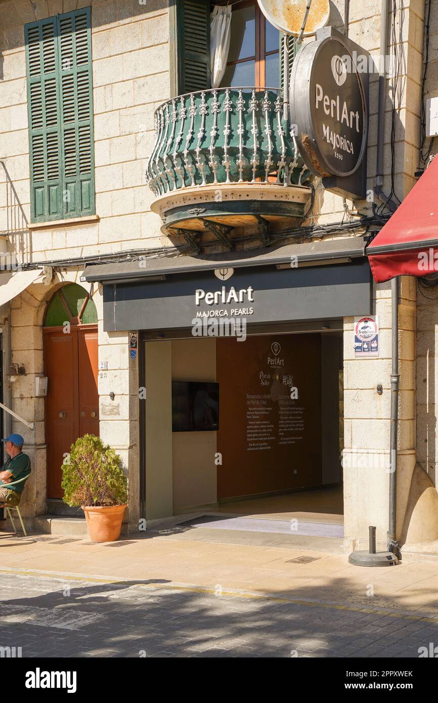Perlart Mallorca, Kunstperlen- und Schmuckgeschäft, Port de Soller, Mallorca, Spanien. Stockfoto