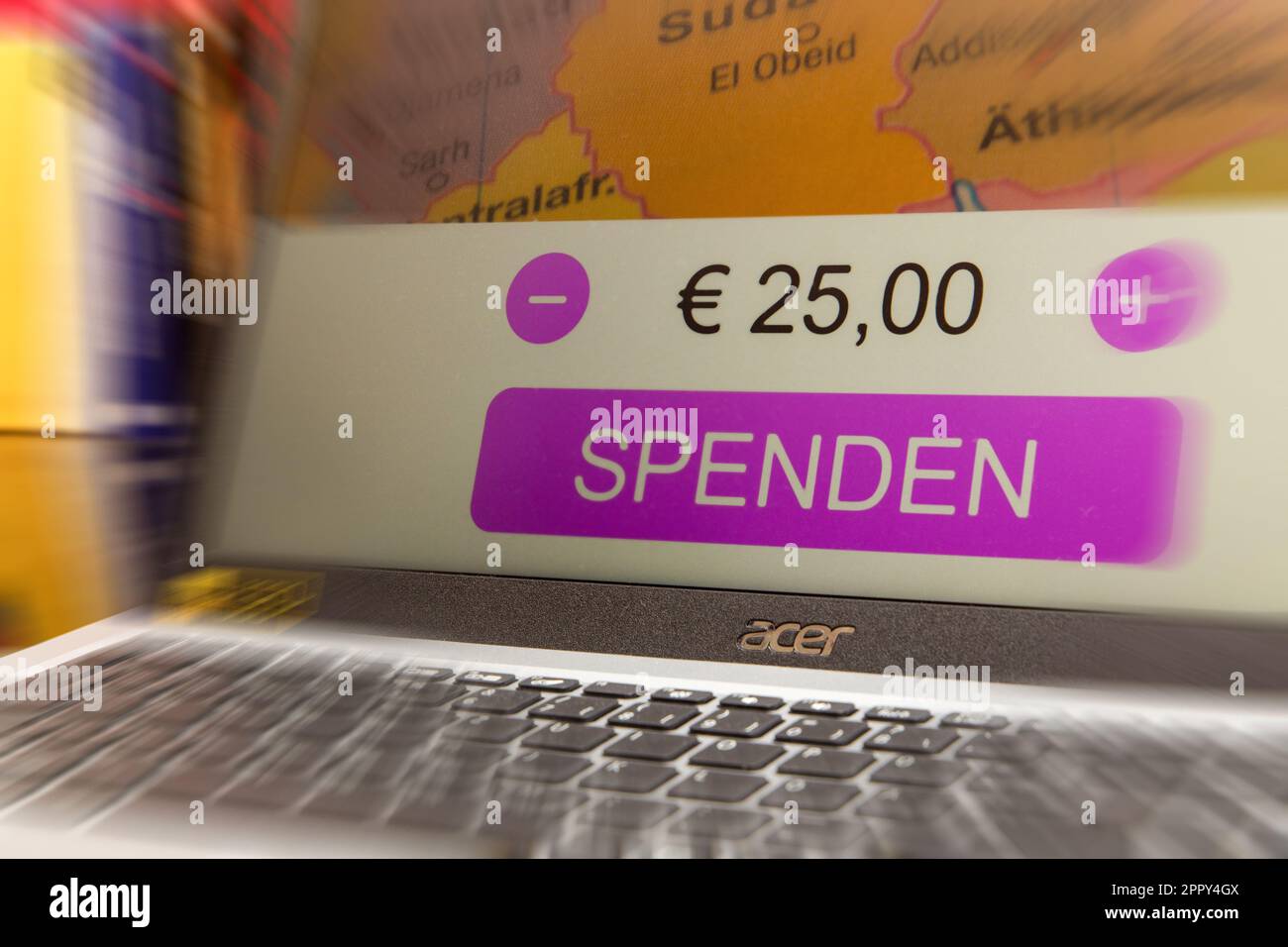 Spendensymbol: Aufruf für Spenden auf einer (virtuellen) Homepage Stockfoto
