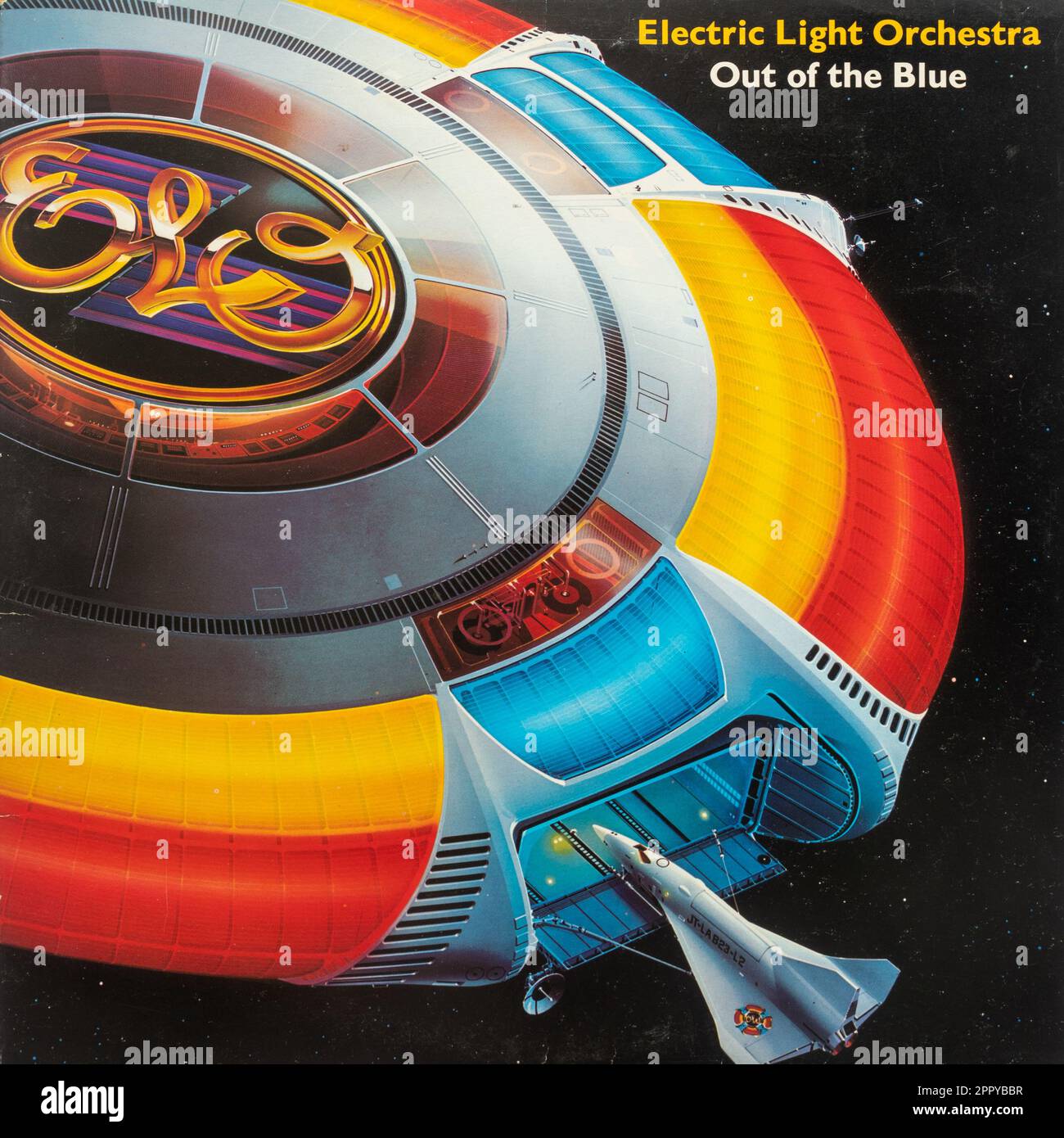 Aus dem Blue Vinyl Album Cover von Electric Light Orchestra (ELO), British Rock Group Stockfoto