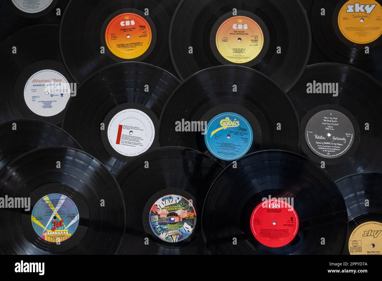 Vinyl LP-Schallplatten, Auswahl an Alben aus den 1980er und 1990er, GB Stockfoto