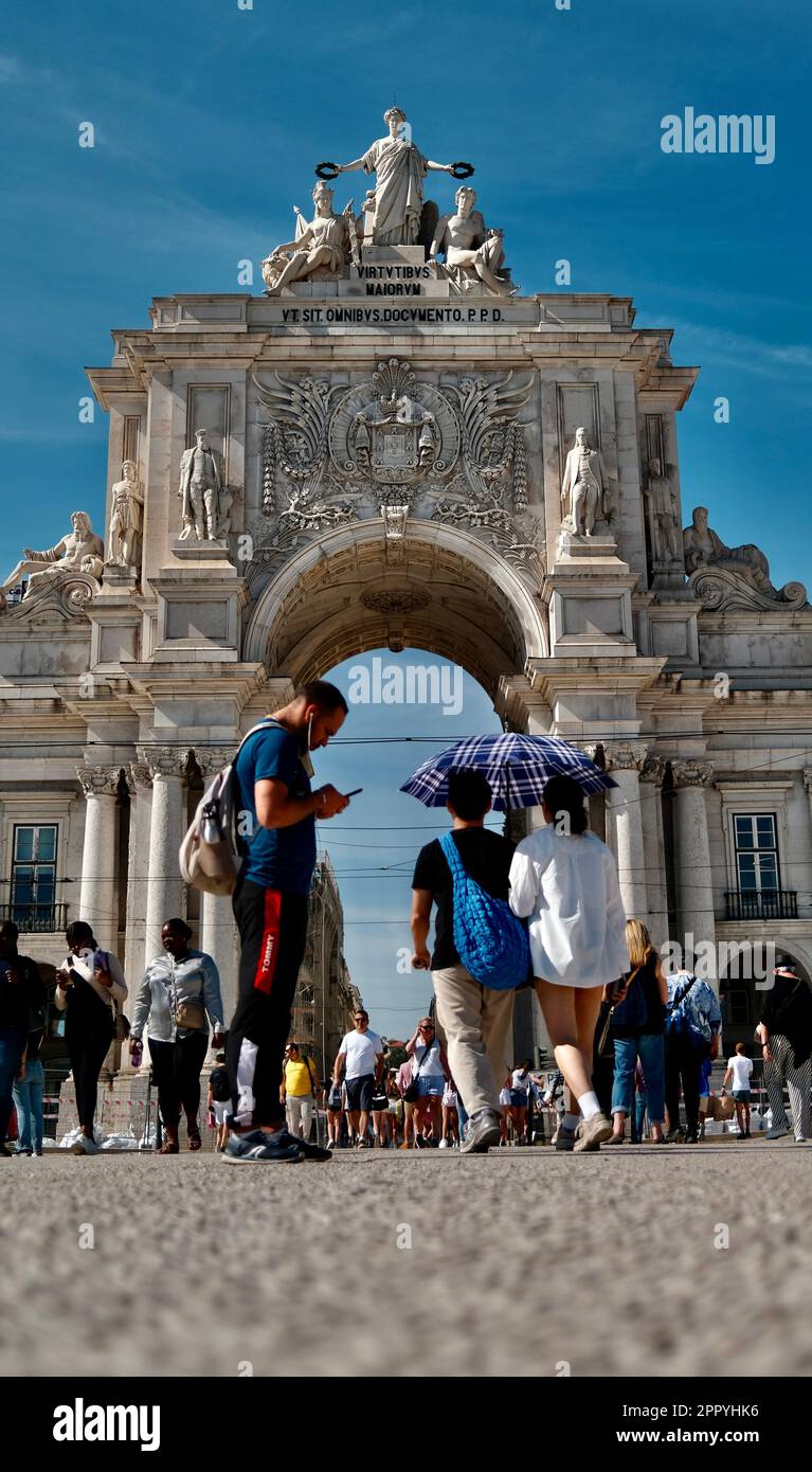 Rua Augusta Arch, Praça do Comercio, Lissabon, Portugal Stockfoto
