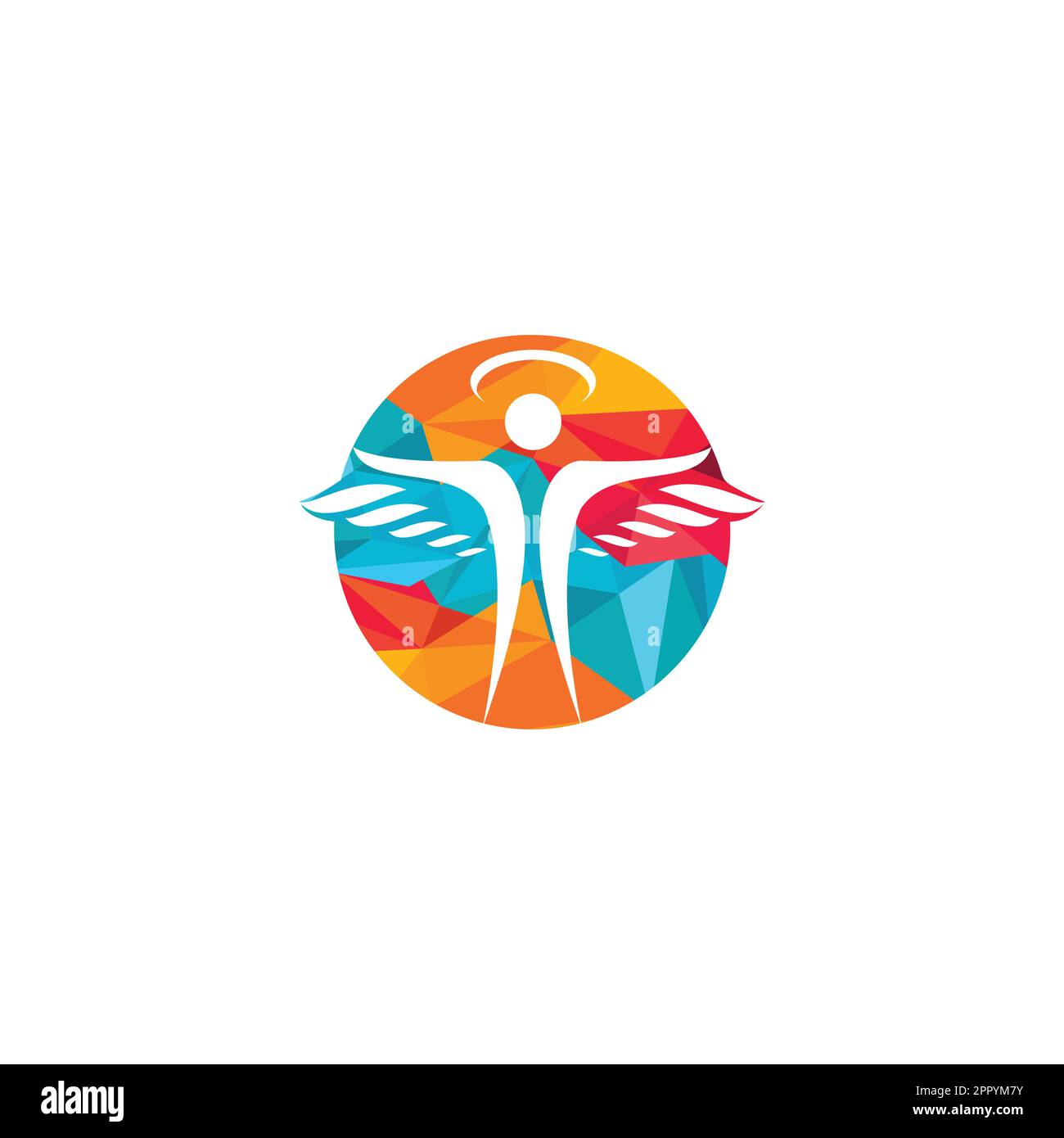 Abstraktes Angel Vector Logo-Design. Repräsentiert das Konzept von Religion, Freundlichkeit und Nächstenliebe. Stock Vektor