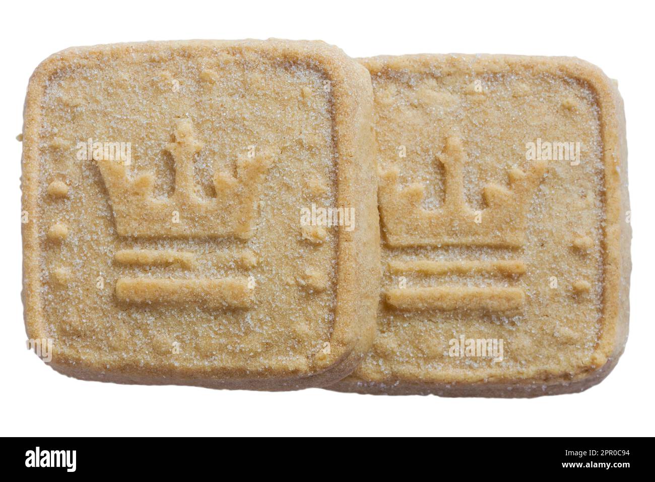 Alle Butter Shortbread Kekse zur Erinnerung an die Krönung von König Karl III. 2023 von M&S isoliert auf weißem Hintergrund Stockfoto