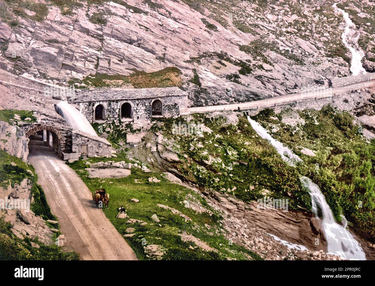 Kaltwasser-Galerie, Simplon Pass, Wallis, Schweiz 1890. Stockfoto