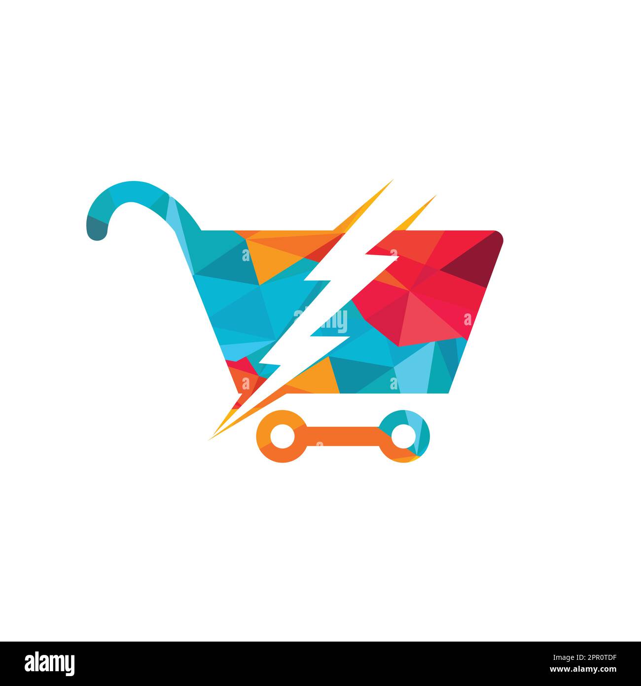 „Fast Shopping“-Vektor-Logo. Warenkorb mit Flash-Logo-Symbol. Stock Vektor