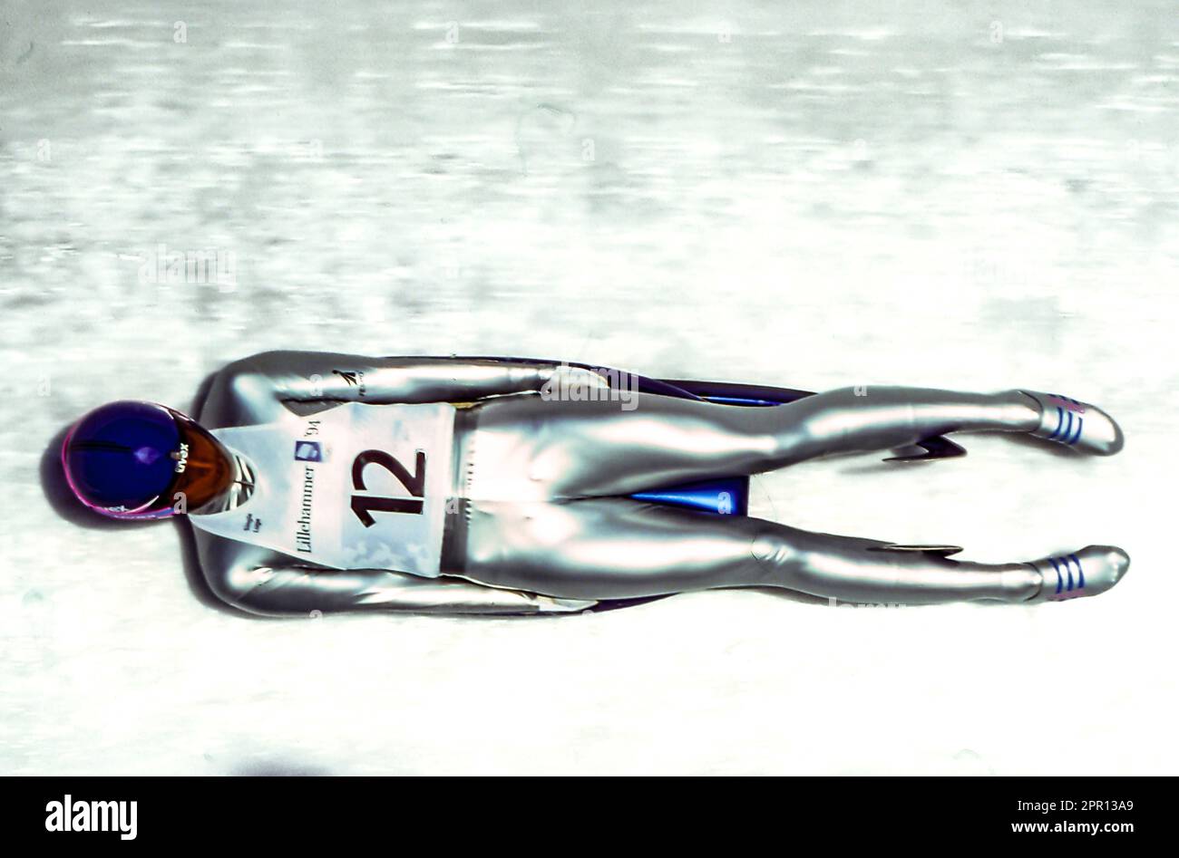 Susi Erdmann (GER) tritt bei den Olympischen Winterspielen 1994 in den Rodelfrauen-Singles an. Stockfoto