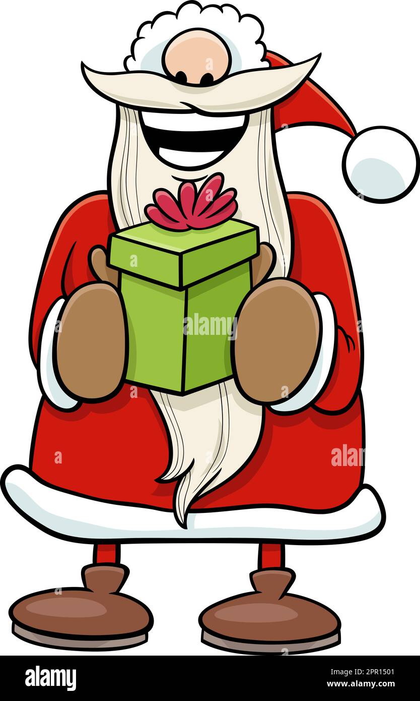 Fröhlicher Weihnachtsmann mit Weihnachtsgeschenk Stock Vektor