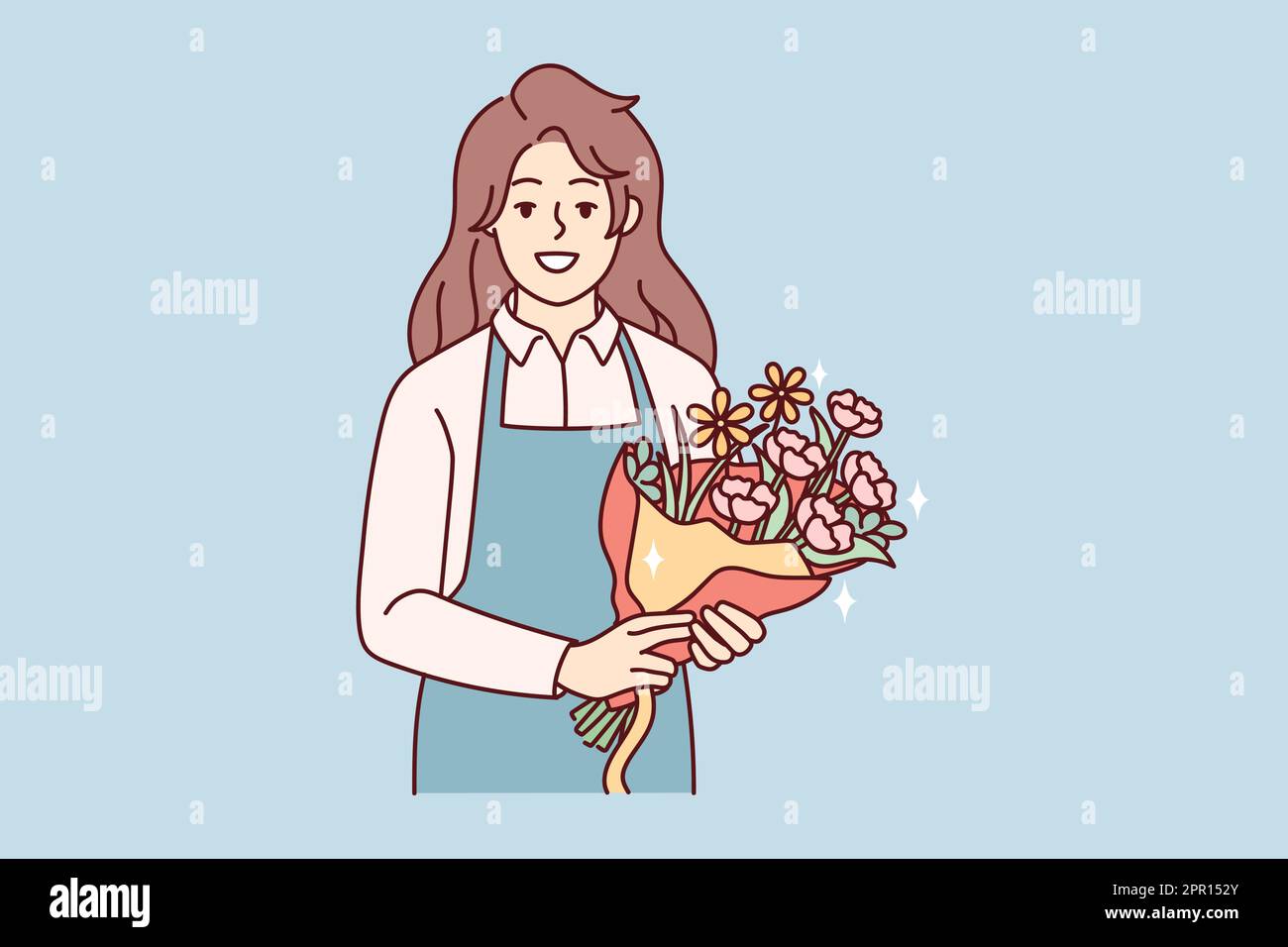Smiling female florist with bouquet Stock Vektor