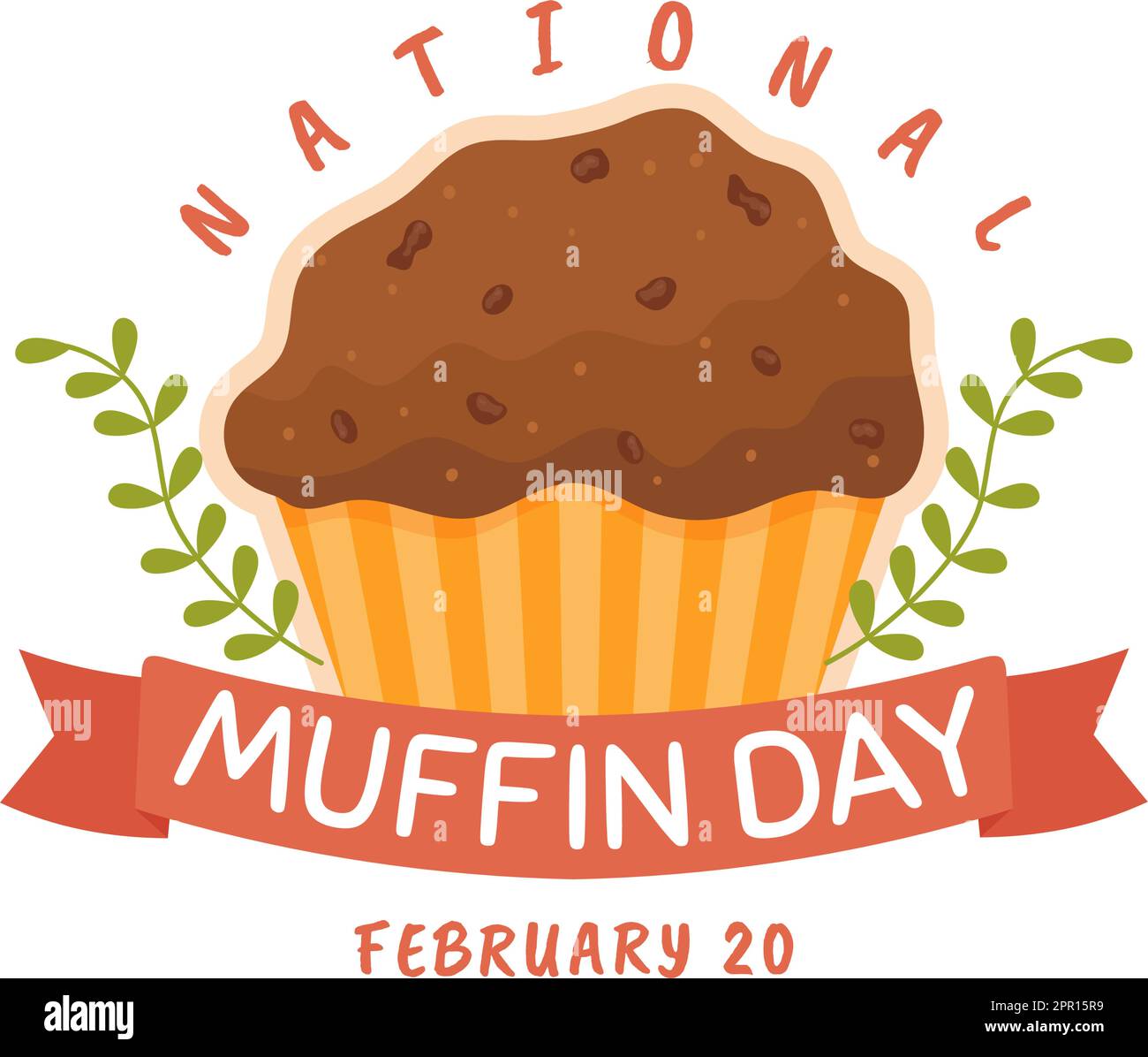 National Muffin Day am 20.. Februar mit Schokoladenchip Food Classic Muffins Delicious in Flat Cartoon handgezeichnete Vorlage Illustration Stock Vektor