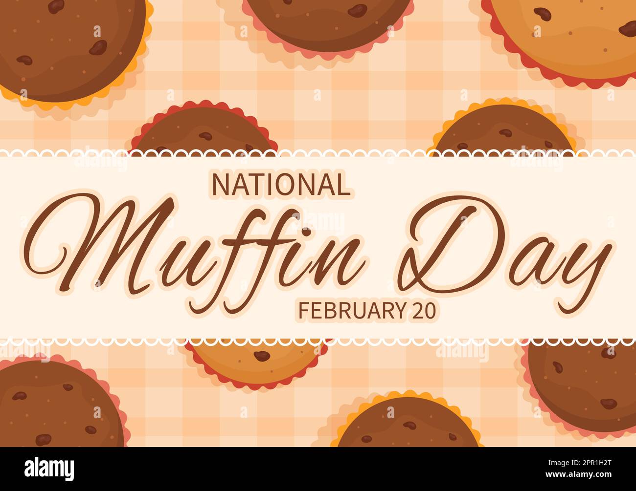 National Muffin Day am 20.. Februar mit Schokoladenchip Food Classic Muffins Delicious in Flat Cartoon handgezeichnete Vorlage Illustration Stock Vektor