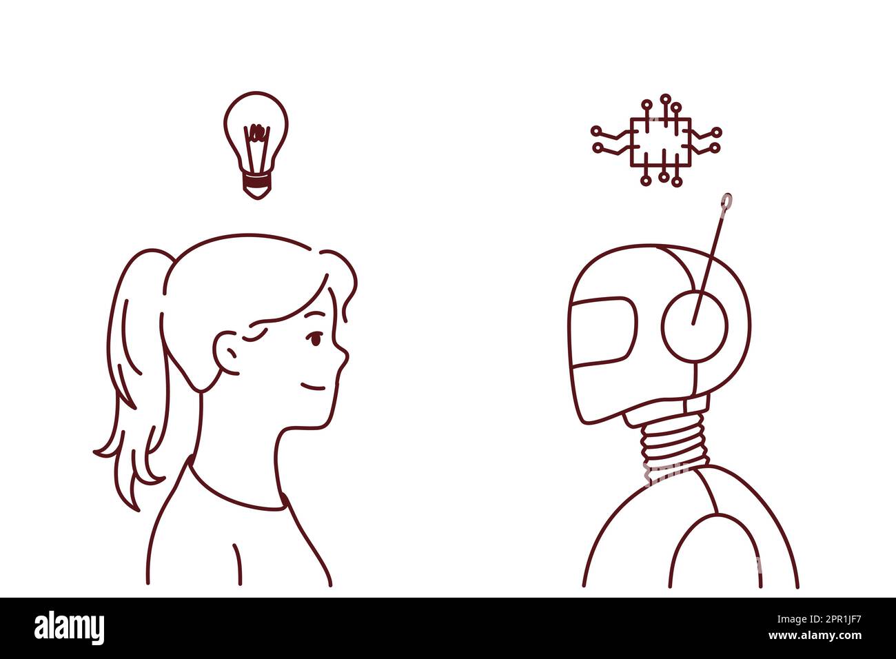 Frau und Roboter tauschen Gedanken aus Stock Vektor