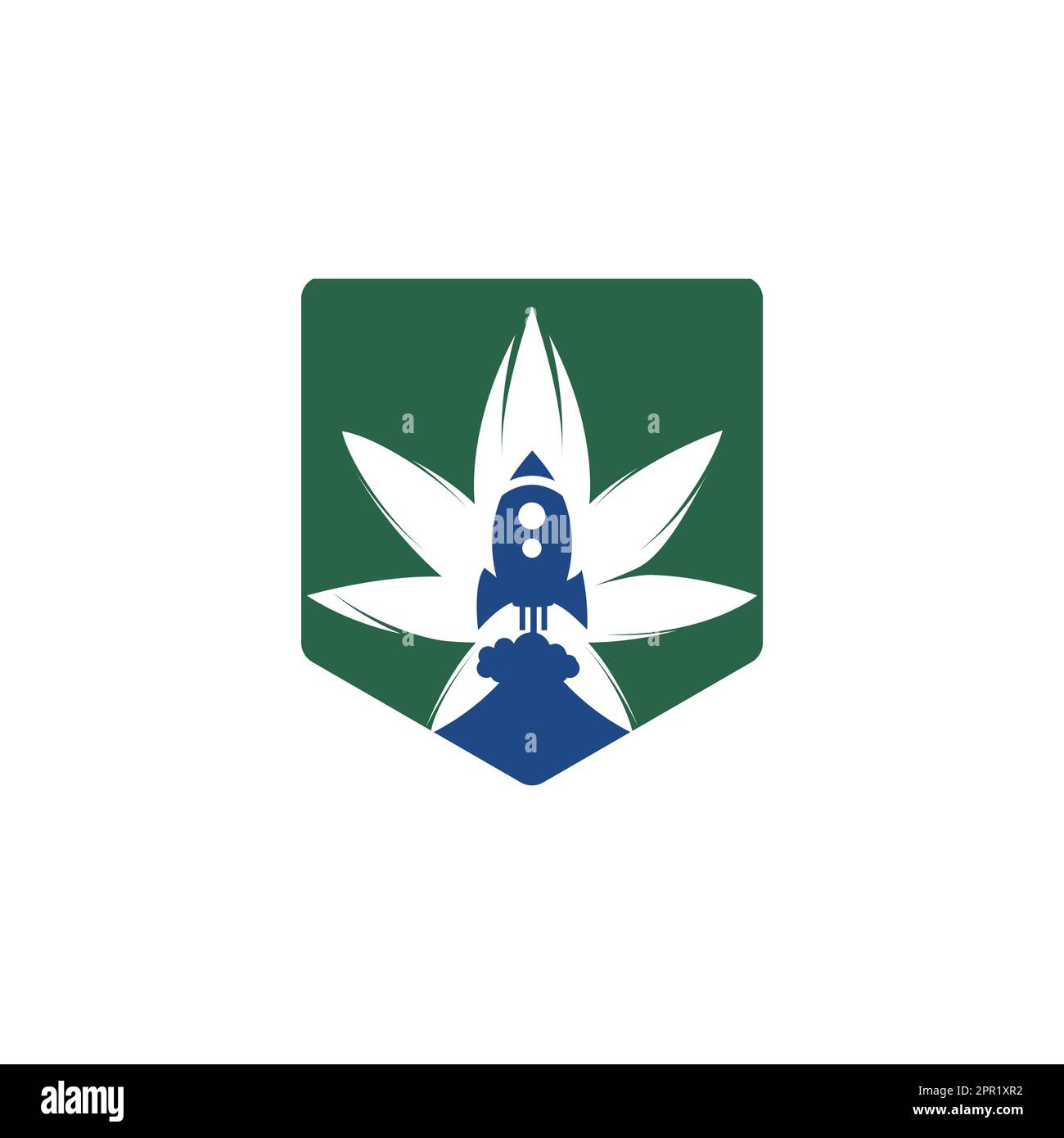 Cannabis-Raketen-Vektor-Logo. Einzigartige Designvorlage für Cannabis- und Raumschiff-Logos. Stock Vektor